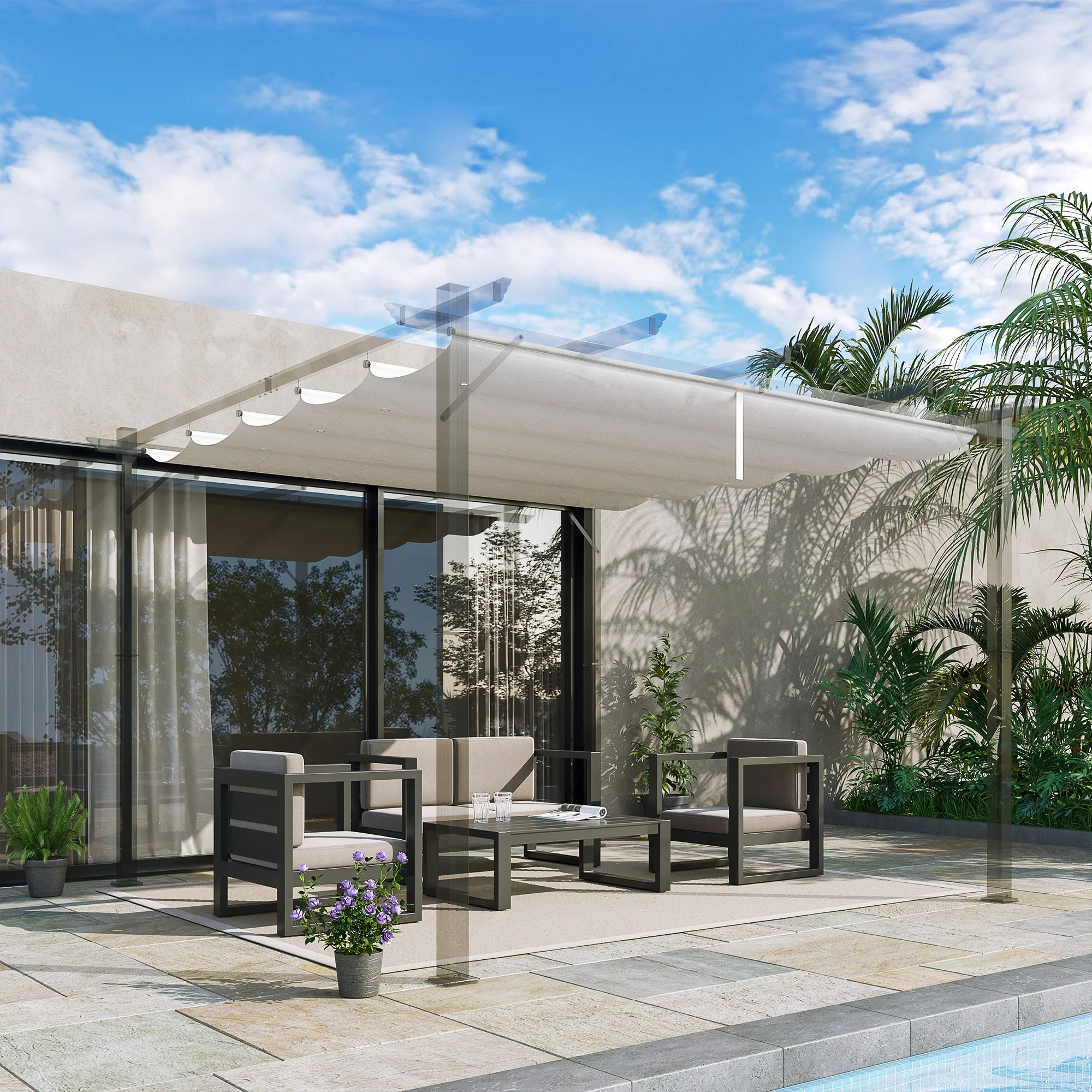 Outsunny Cubierta Para Pérgola Retráctil 2,5x2,55m Para Marco De 3x3 M Crema - Image 2