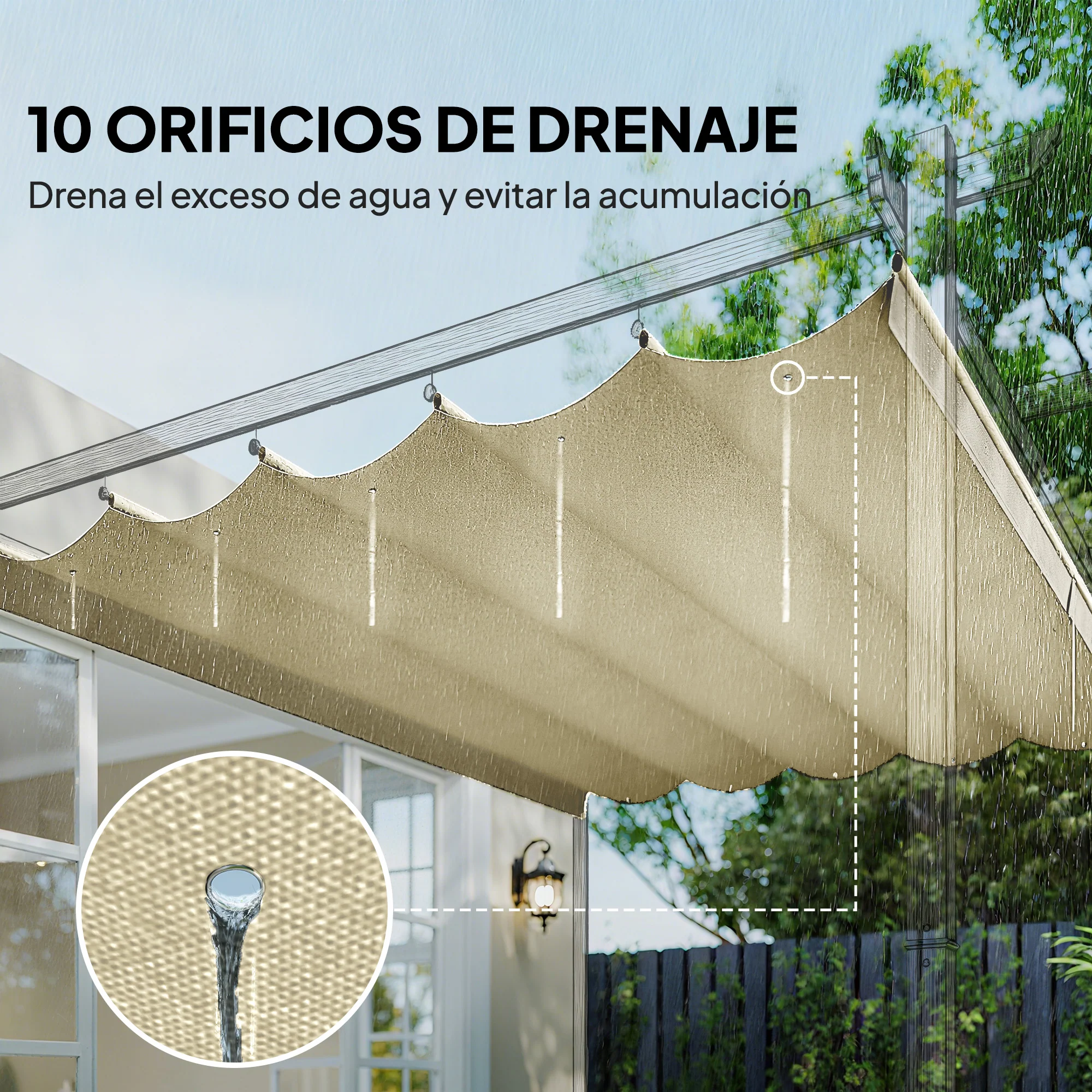 Outsunny Cubierta Para Pérgola Retráctil 2,5x2,55m Para Marco De 3x3 M Crema - Image 6