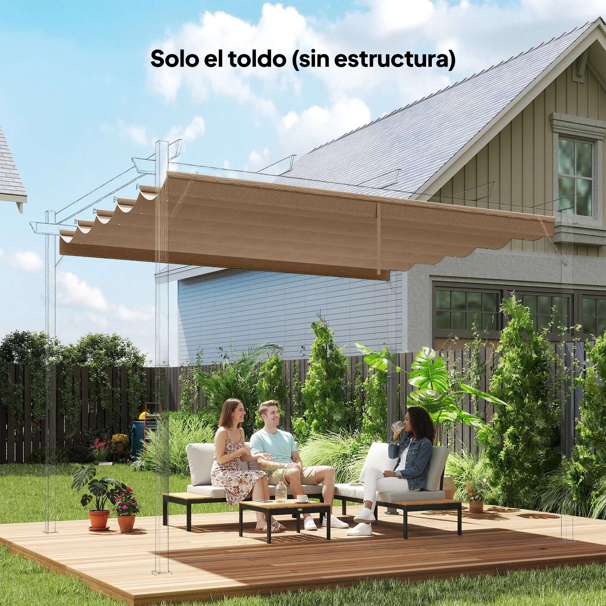 Outsunny Cubierta Para Pérgola Retráctil 2,5x2,55m Para Marco De 3x3 M Pardo - Image 2