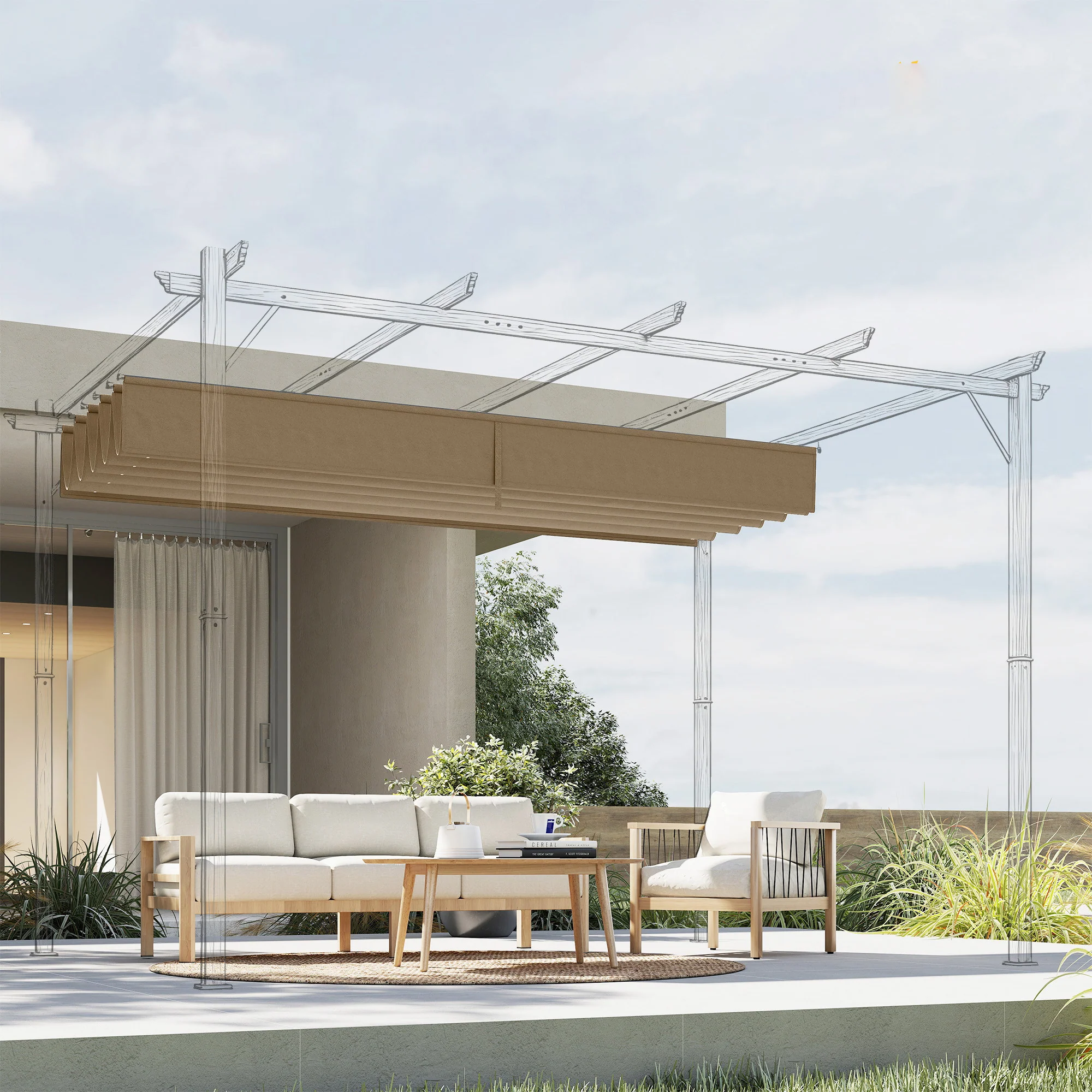 Outsunny Cubierta Para Pérgola Retráctil 2,5x2,55m Para Marco De 3x3 M Pardo - Image 4