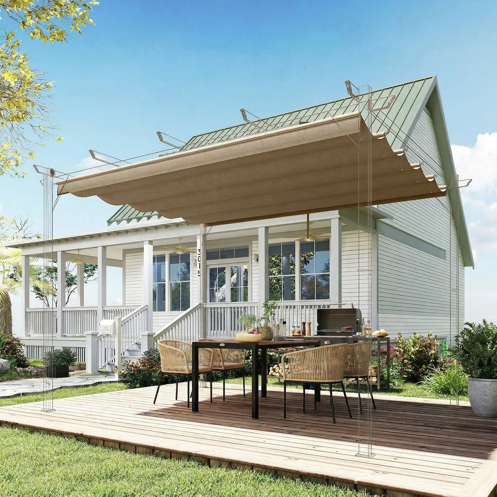 Outsunny Cubierta Para Pérgola Retráctil 2,5x2,55m Para Marco De 3x3 M Pardo - Image 5