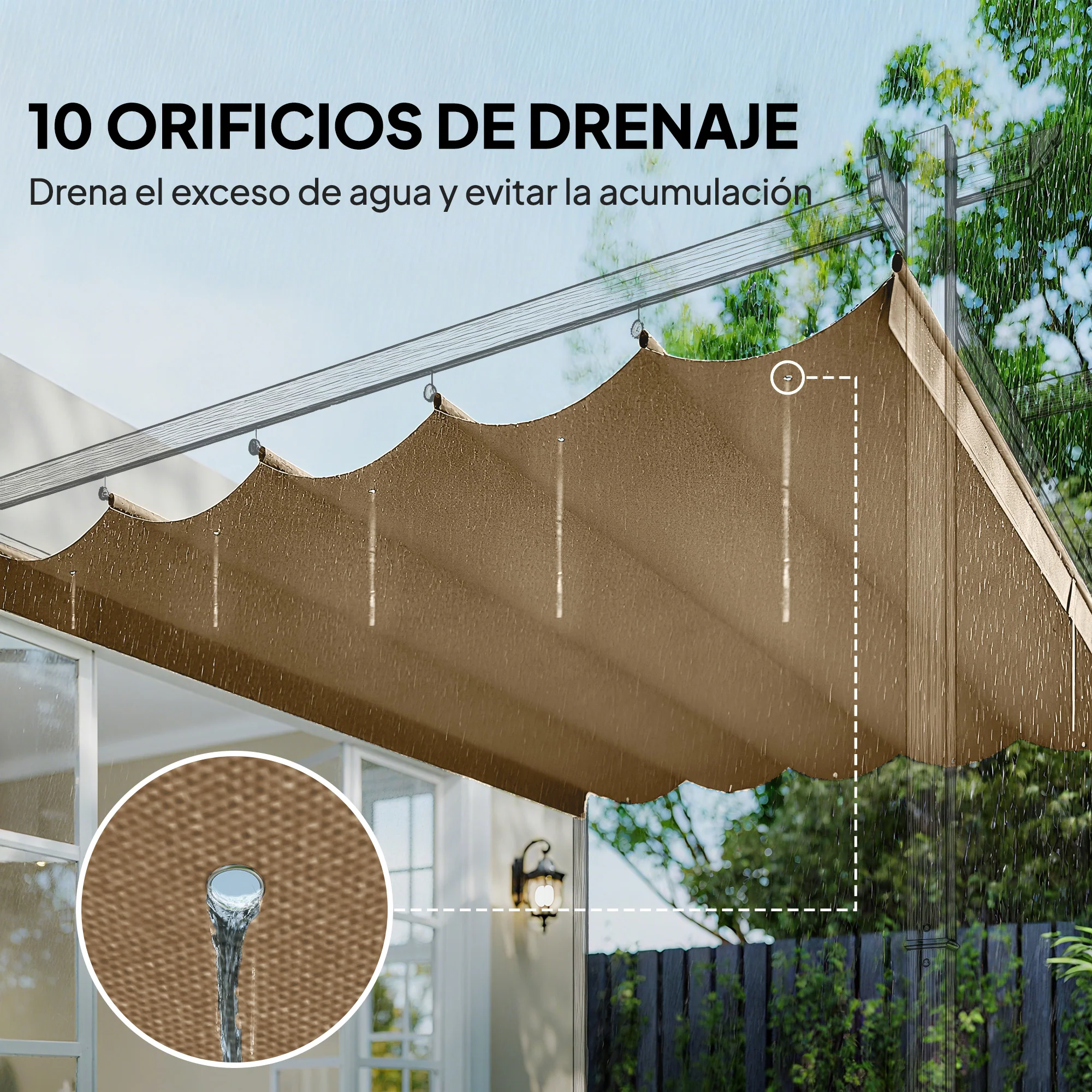 Outsunny Cubierta Para Pérgola Retráctil 2,5x2,55m Para Marco De 3x3 M Pardo - Image 6