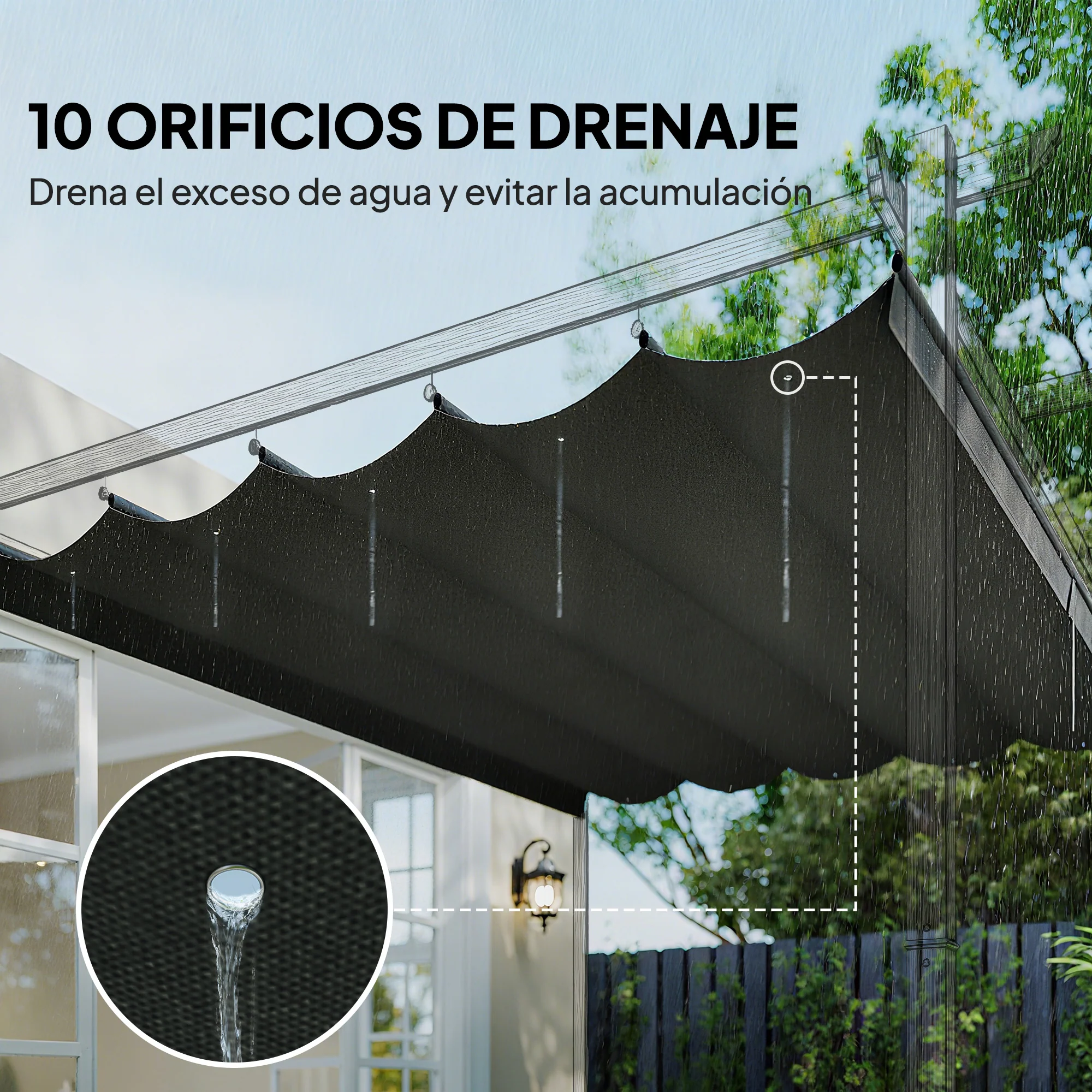Outsunny Cubierta Para Pérgola Retráctil 3,5x2,6 M Para Marco De 4x3 M Gris - Image 6