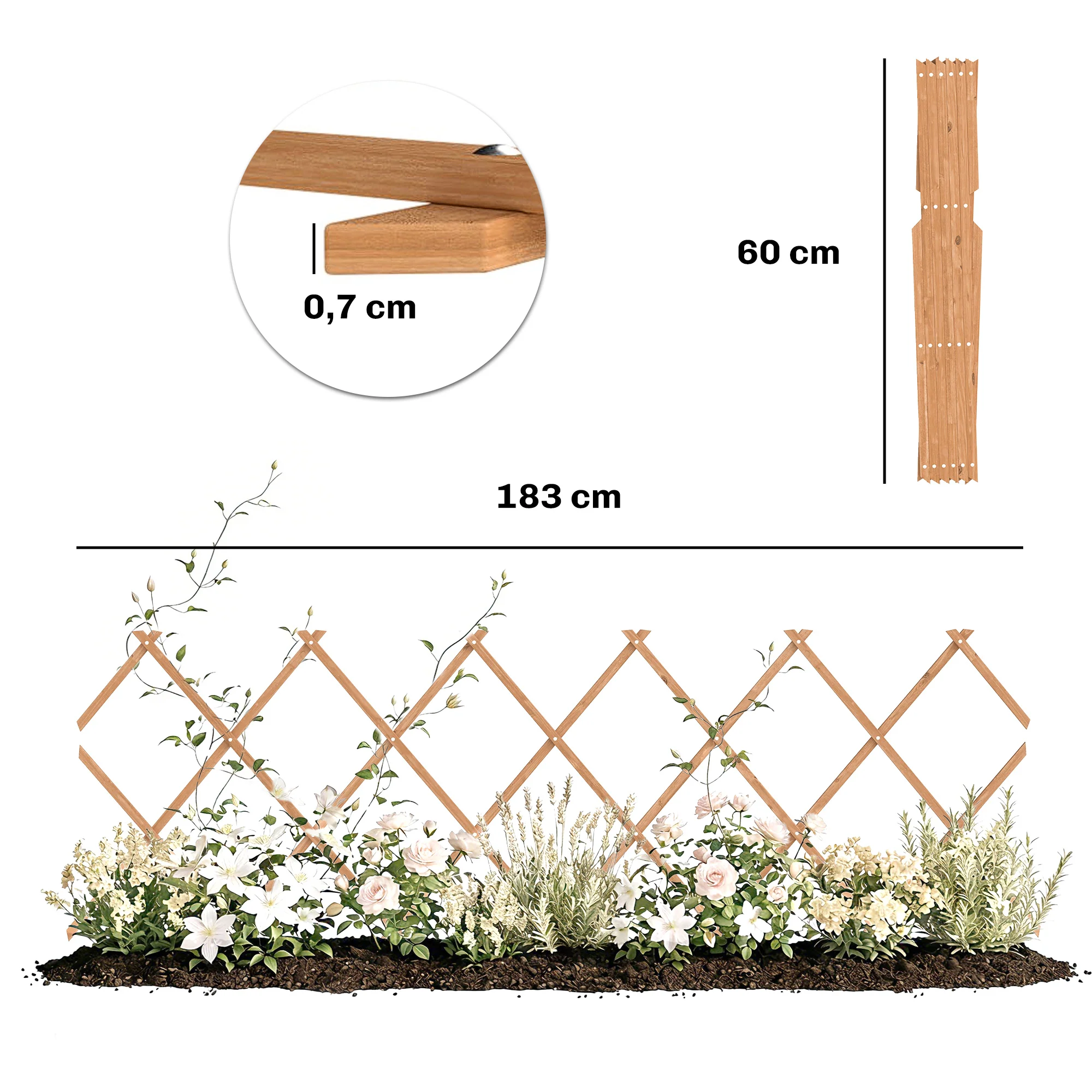 Outsunny Enrejado De Jardín De Madera Extensible 180x60 Cm Marrón Claro - Image 3