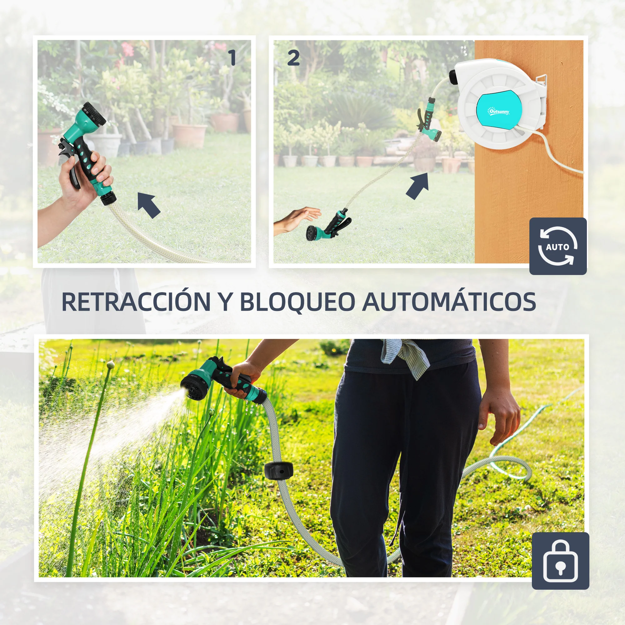Outsunny Enrollador De Manguera Para Jardín 20+2 M Bloqueo Retorno Automático - Image 6
