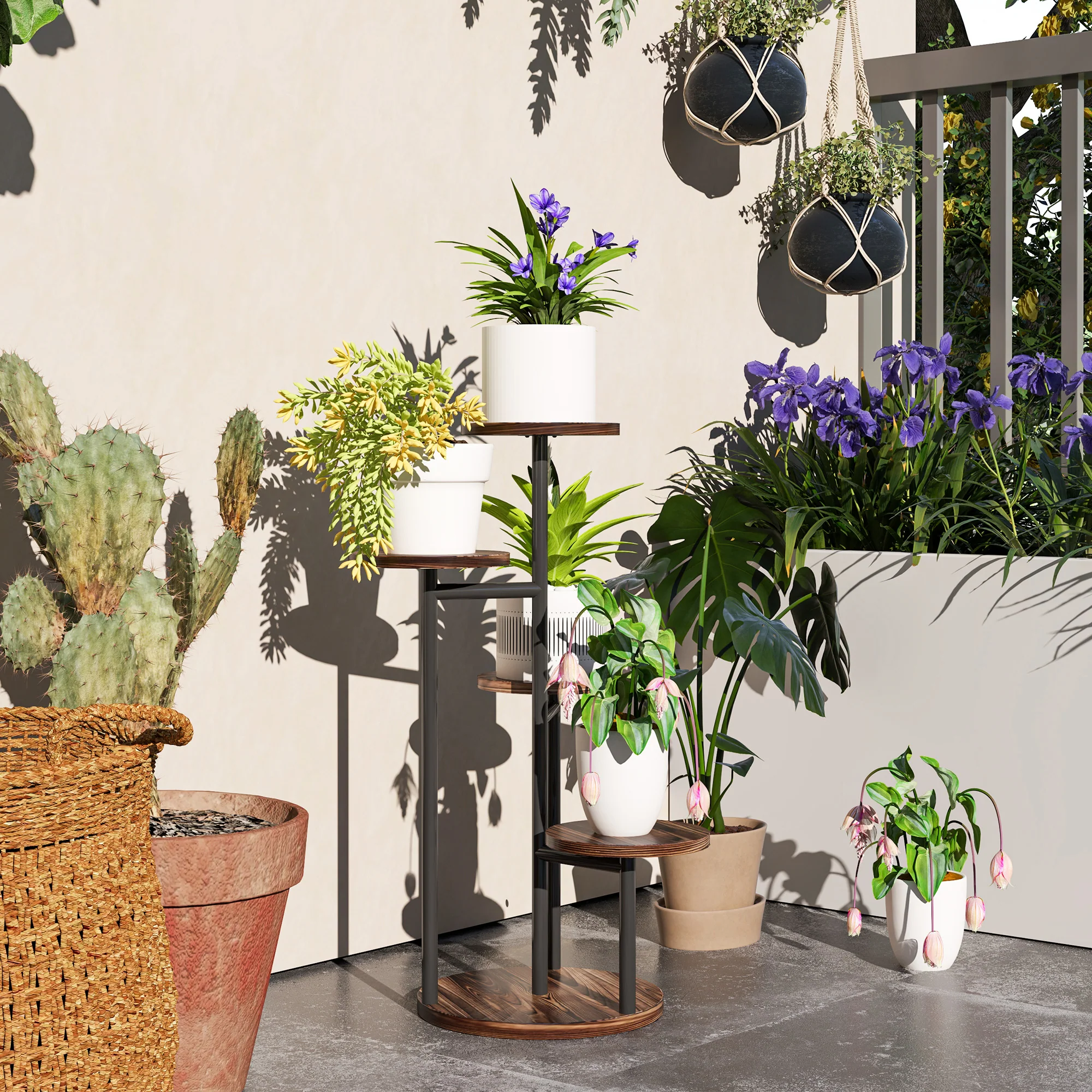 Outsunny Estantería Para Plantas De 5 Niveles De Madera 43x43x70 Cm Carbonizado - Image 4