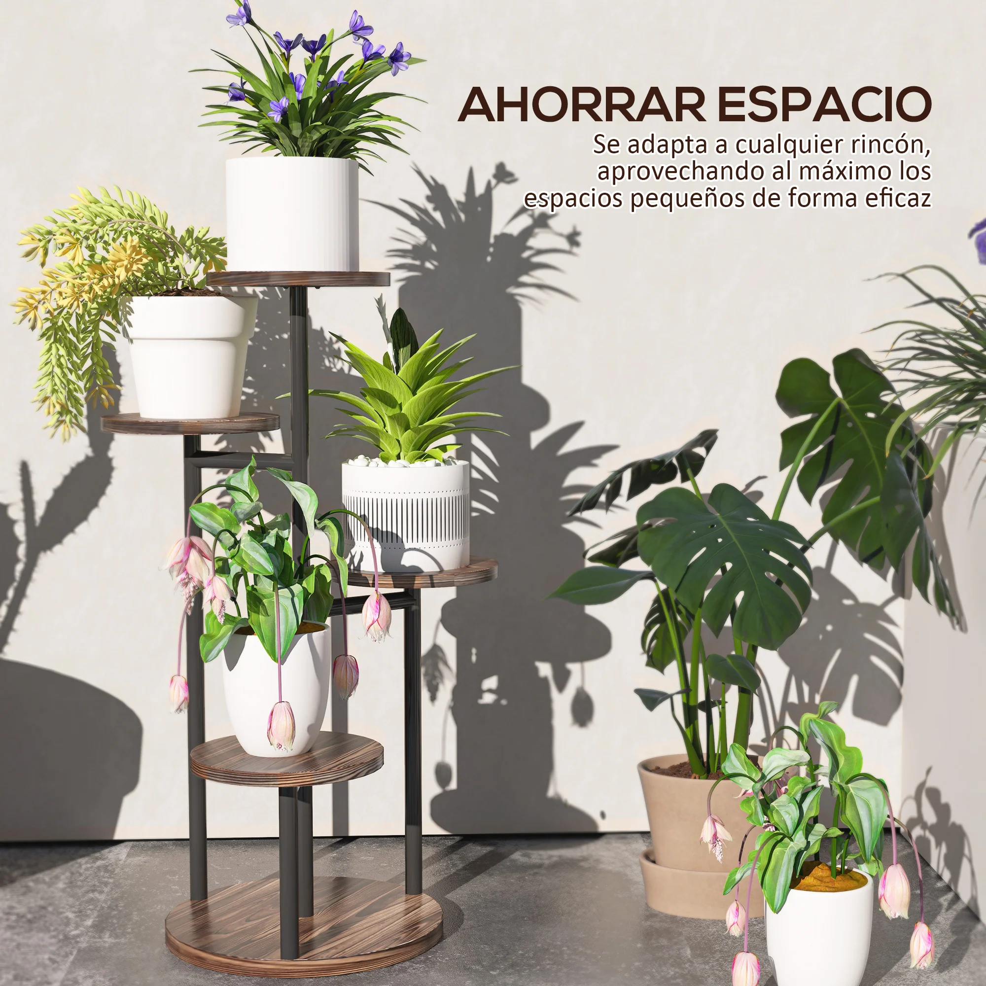 Outsunny Estantería Para Plantas De 5 Niveles De Madera 43x43x70 Cm Carbonizado - Image 6