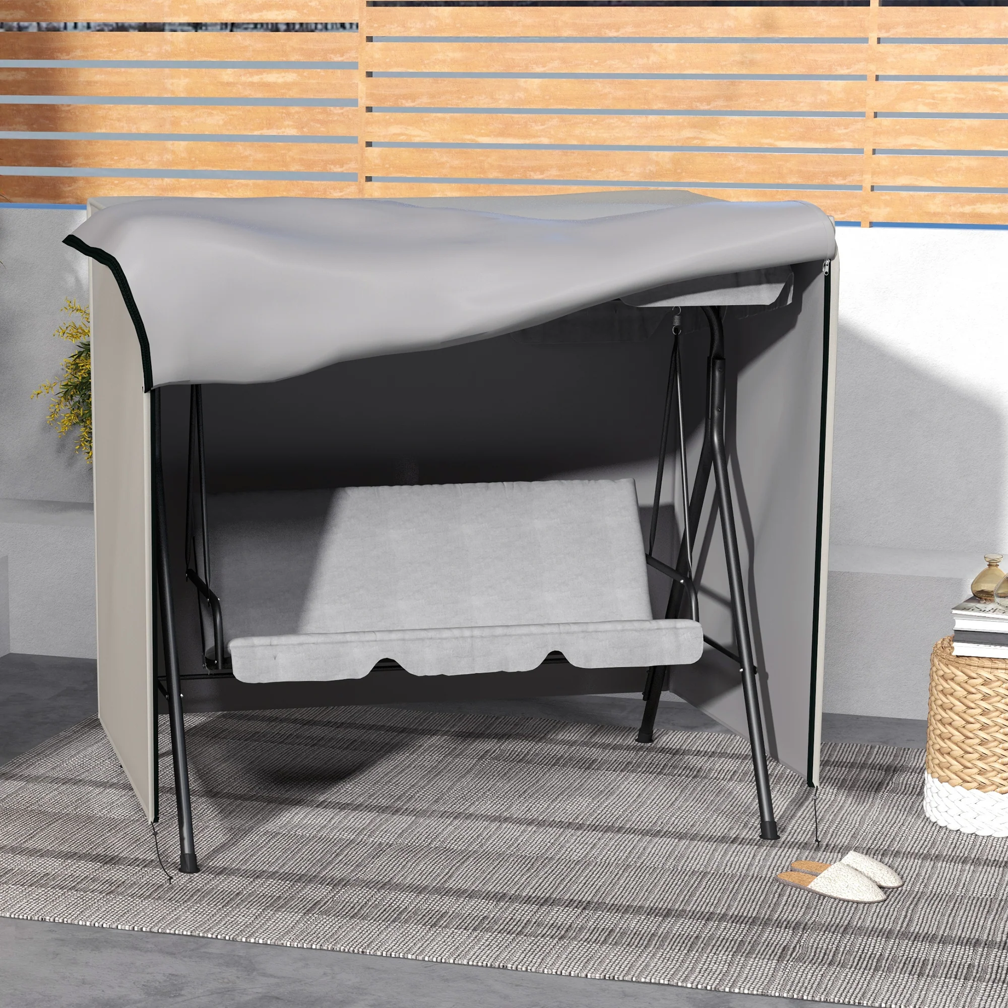 Outsunny Funda De Balancín Para Jardín Con 2 Cremalleras 177x114x152 Cm Gris - Image 6