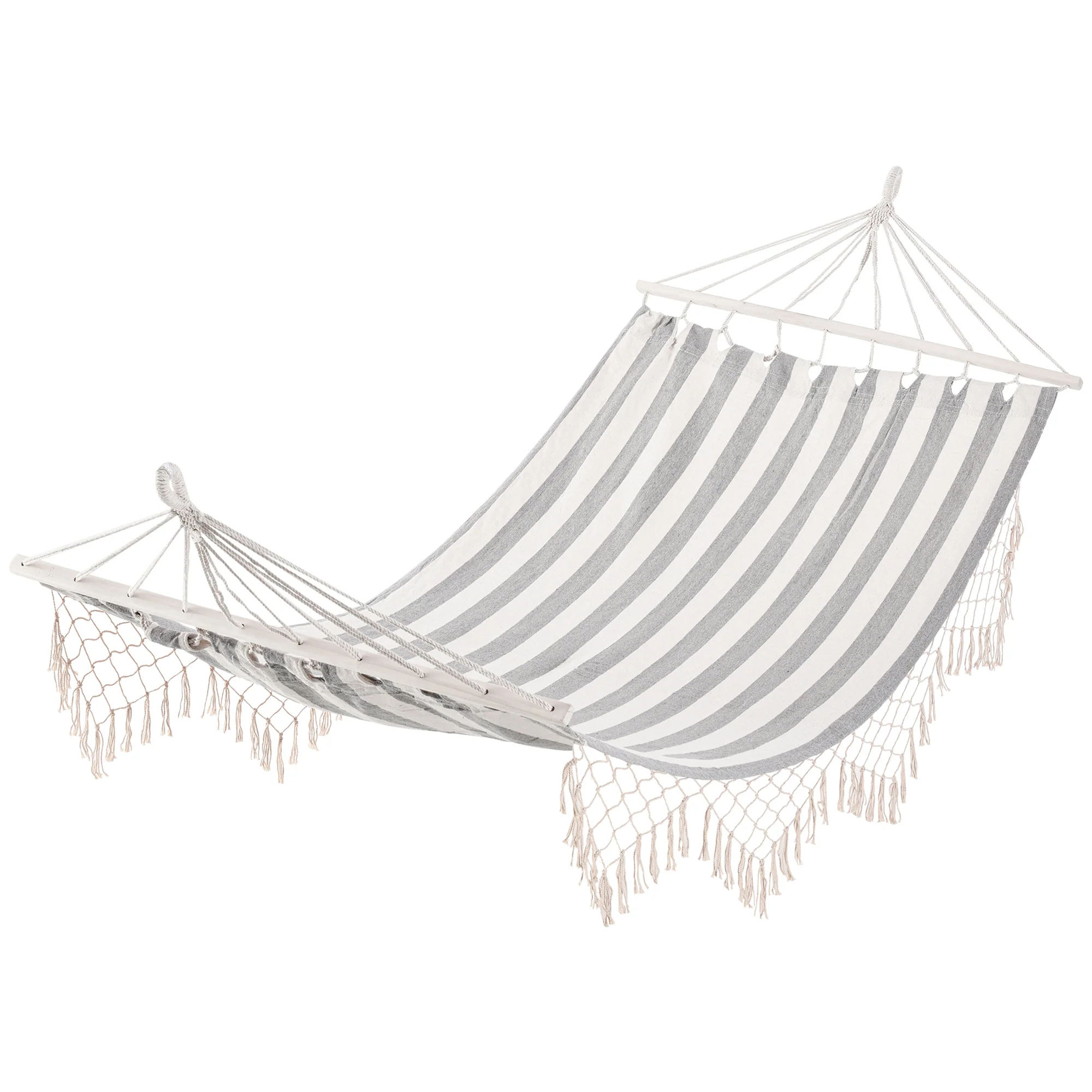 Outsunny Hamaca De Jardín Con Travesaños De Madera Carga 120 Kg Gris Y Crema