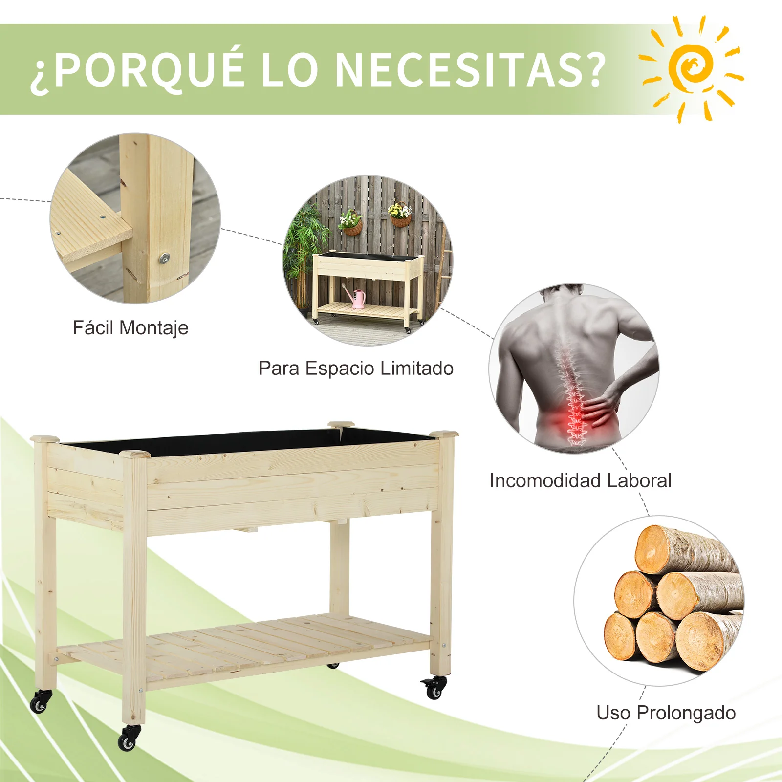 Outsunny Huerto Urbano 118x55x83 Cm Madera Estante Tela Geotextil Portátil - Image 6