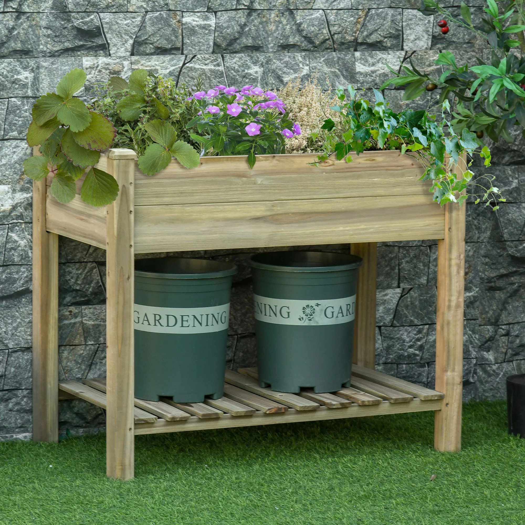 Outsunny Huerto Urbano De Madera Con Estante 91x51x76 Cm Para Cultivos Plantas - Image 2
