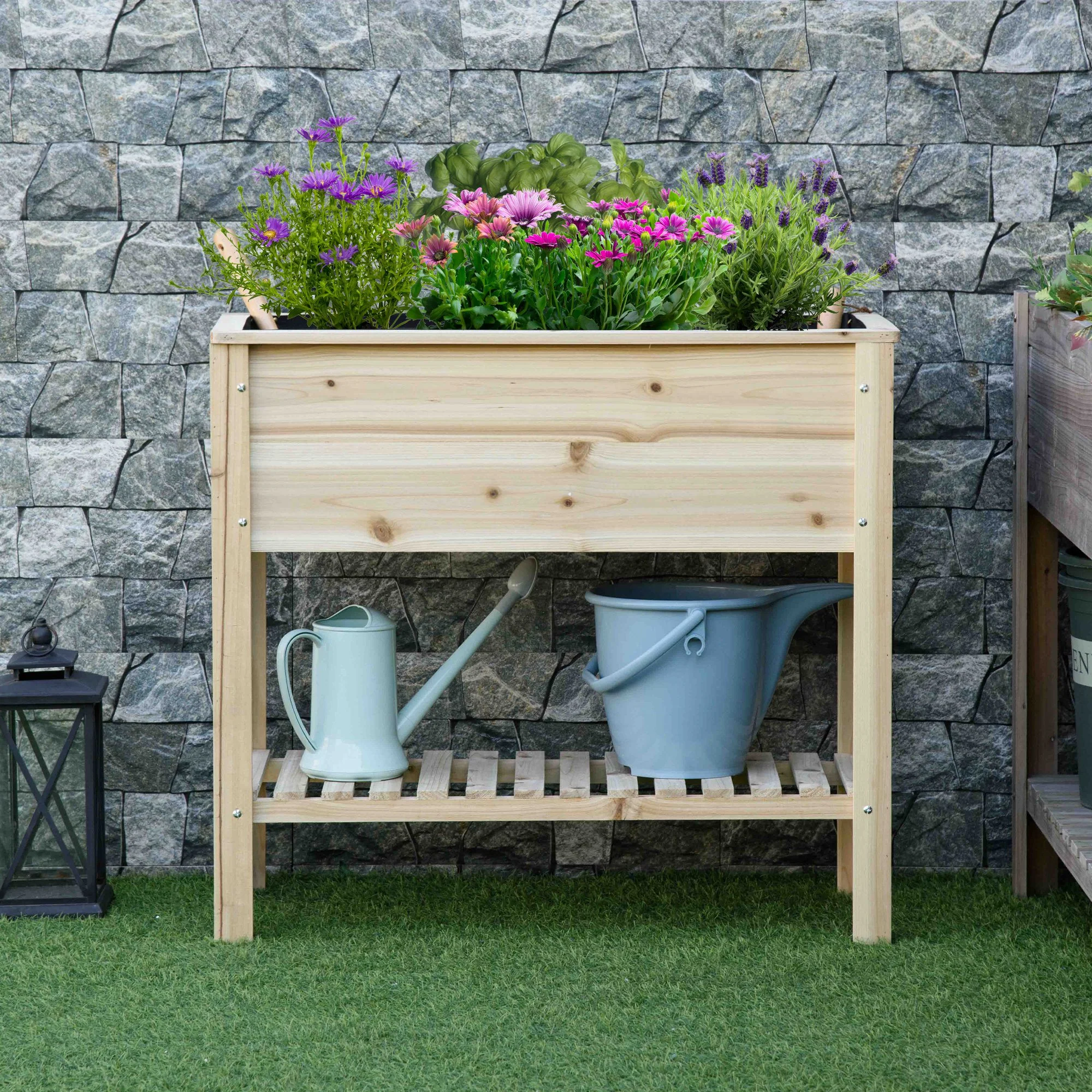 Outsunny Huerto Urbano Elevado Con Estante 90x40x81cm Mesa De Cultivo De Madera - Image 2