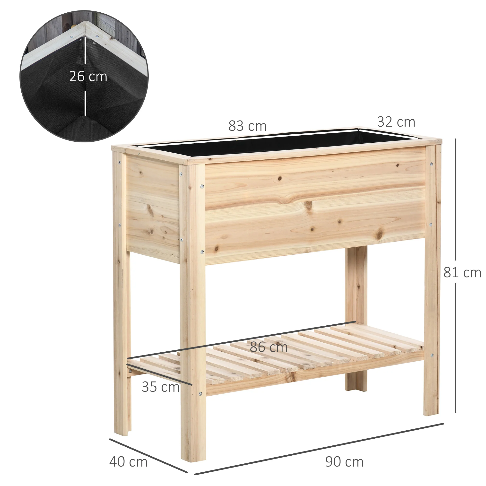 Outsunny Huerto Urbano Elevado Con Estante 90x40x81cm Mesa De Cultivo De Madera - Image 3