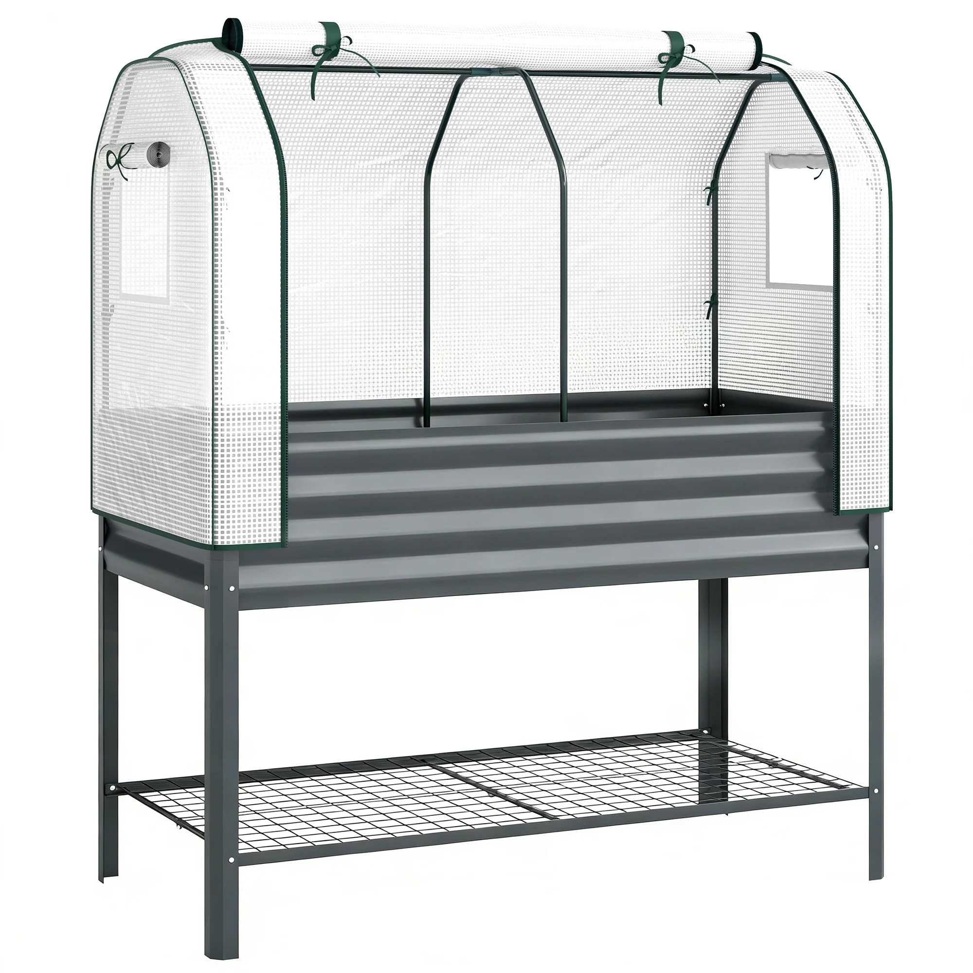 Outsunny Huerto Urbano Elevado Con Estante Y Cubierta 120x55x140 Cm Gris Oscuro