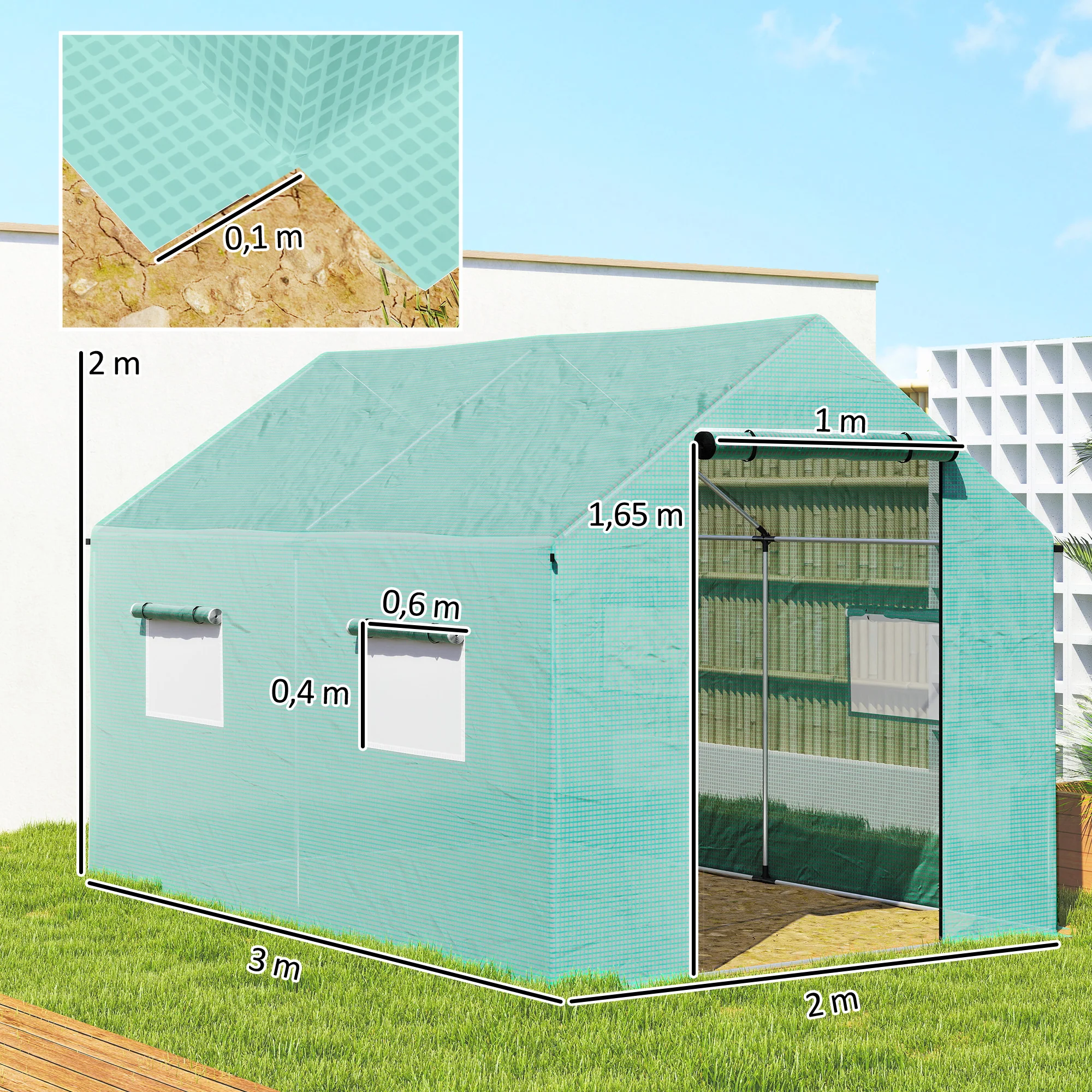 Outsunny Invernadero De Exterior 2x3x2 M Con 4 Ventanas De Malla Verde - Image 3