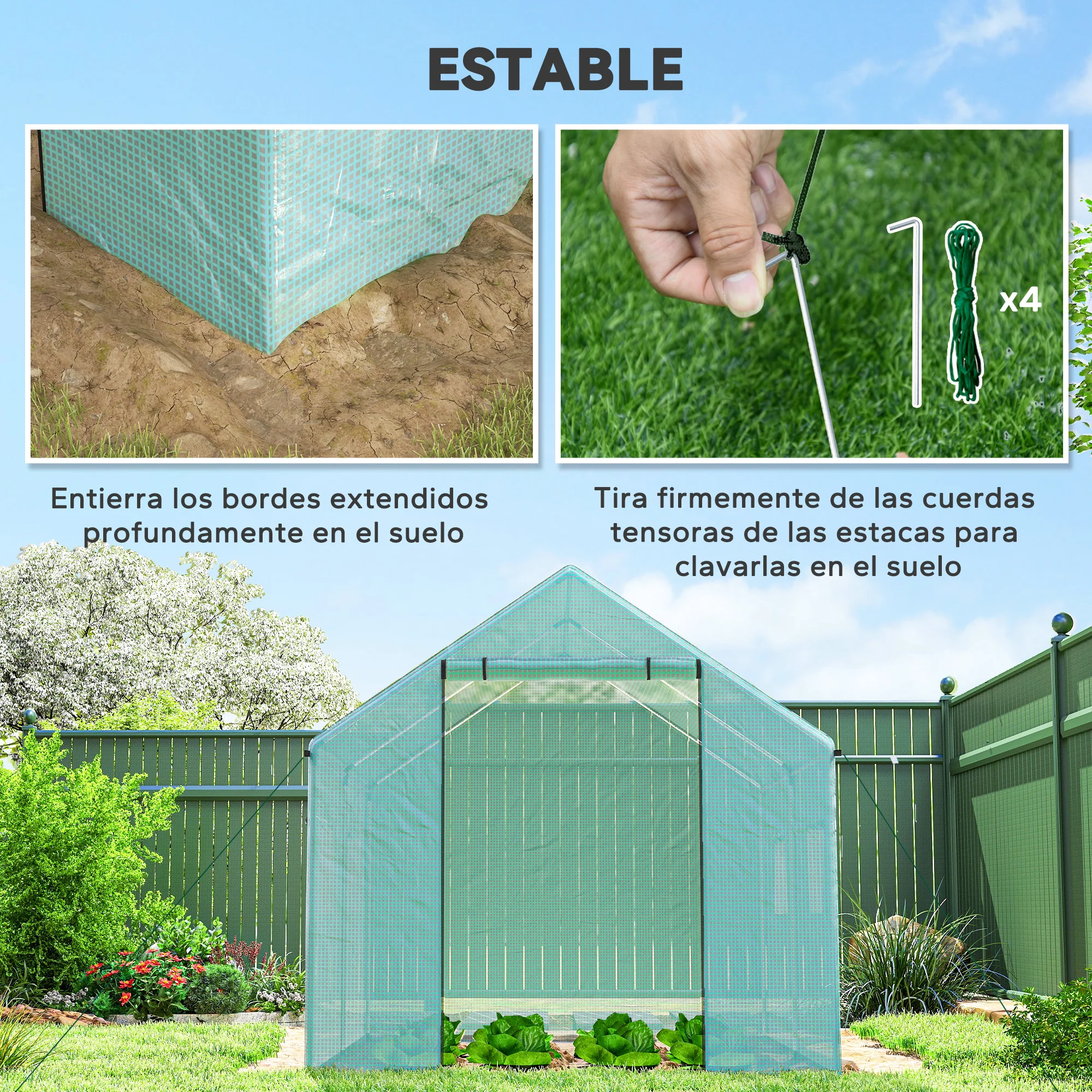 Outsunny Invernadero De Exterior 2x3x2 M Con 4 Ventanas De Malla Verde - Image 6