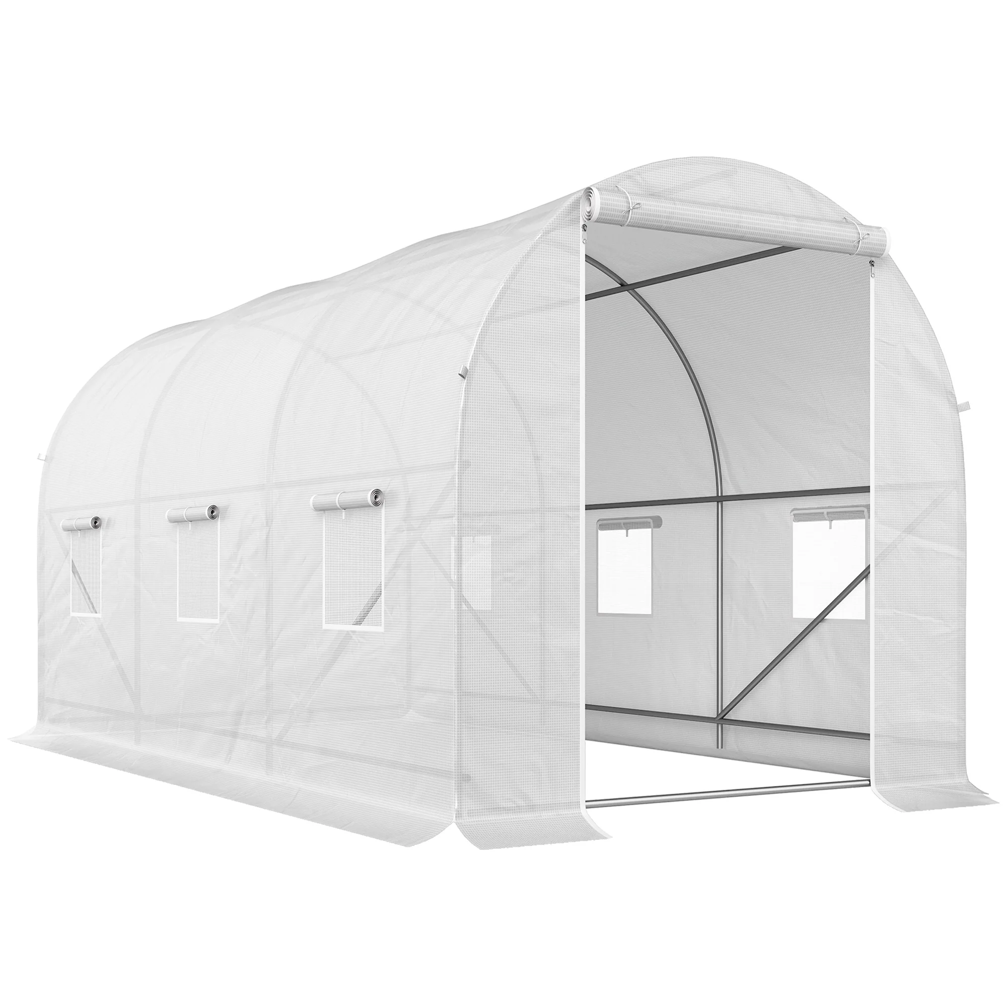 Outsunny Invernadero De Exterior 3,5x2x2 M Con 6 Ventanas De Malla Blanco