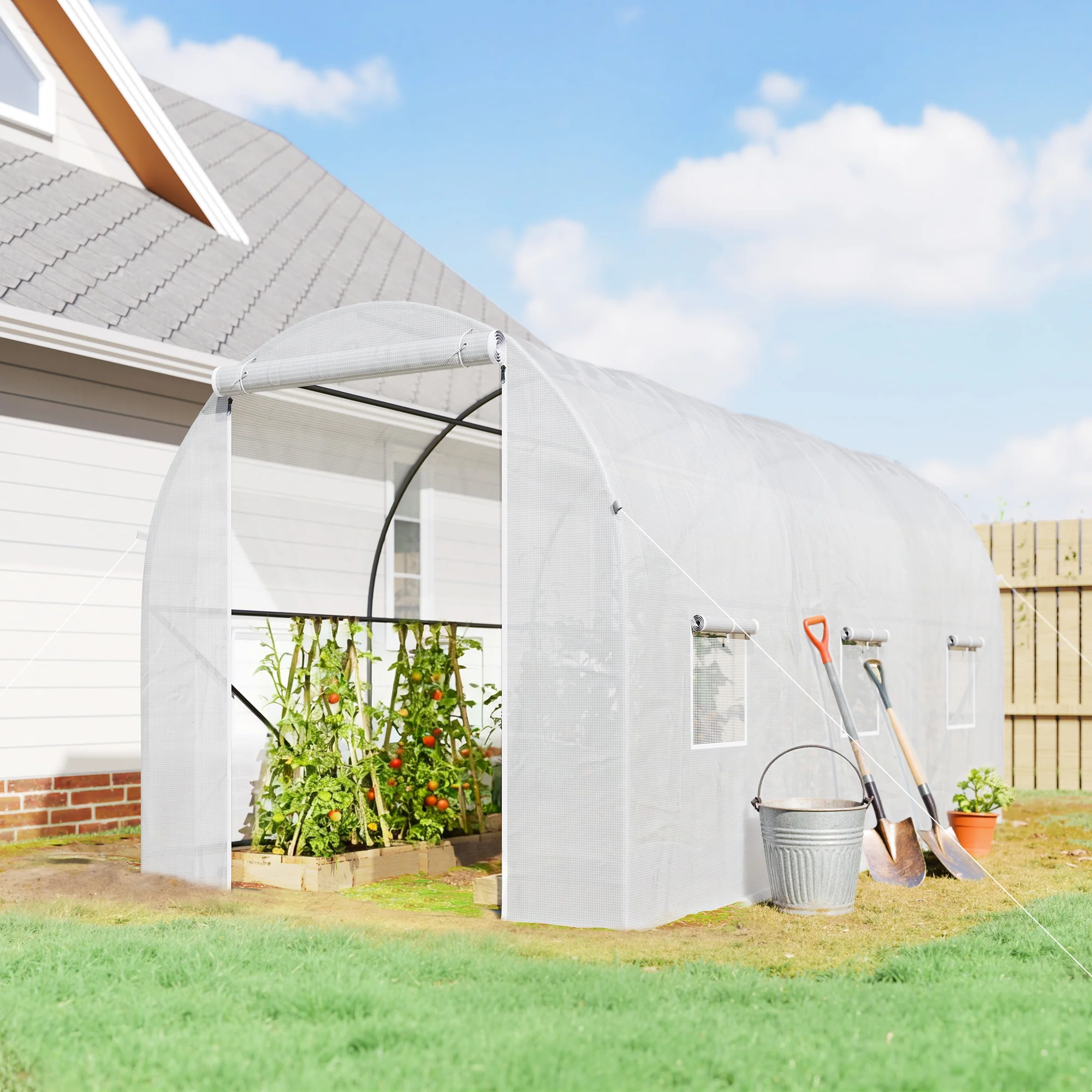 Outsunny Invernadero De Exterior 3,5x2x2 M Con 6 Ventanas De Malla Blanco - Image 2