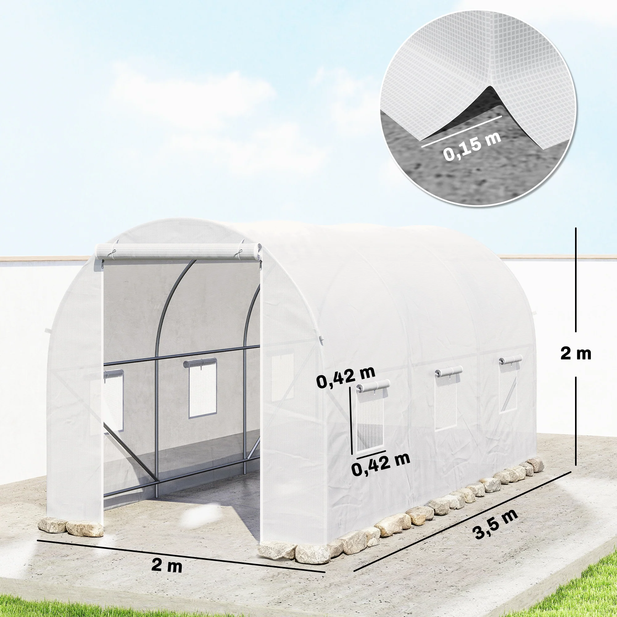 Outsunny Invernadero De Exterior 3,5x2x2 M Con 6 Ventanas De Malla Blanco - Image 3