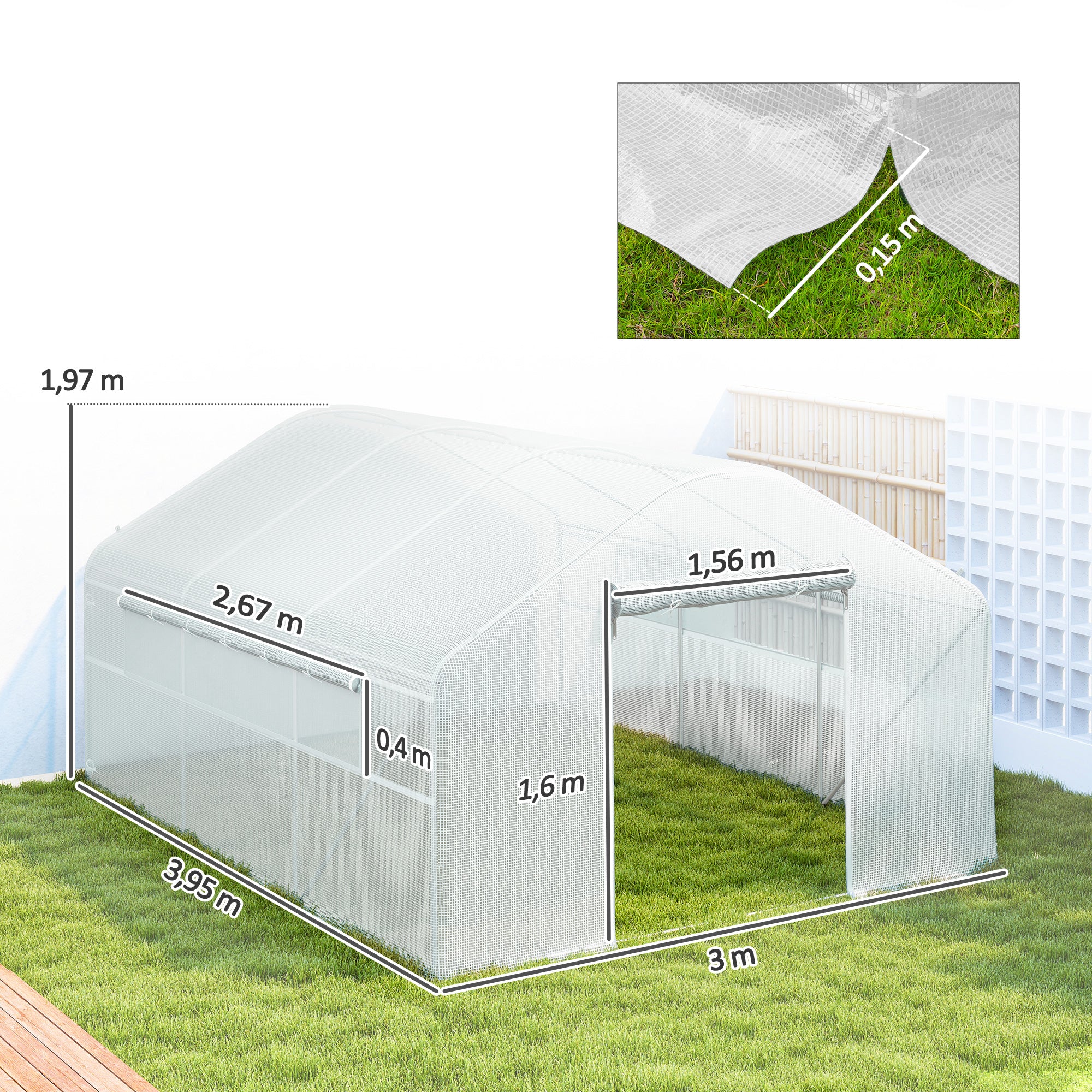 Outsunny Invernadero De Exterior 4x3x2 M Con Cubierta De Pe Anti-uv Blanco - Image 3