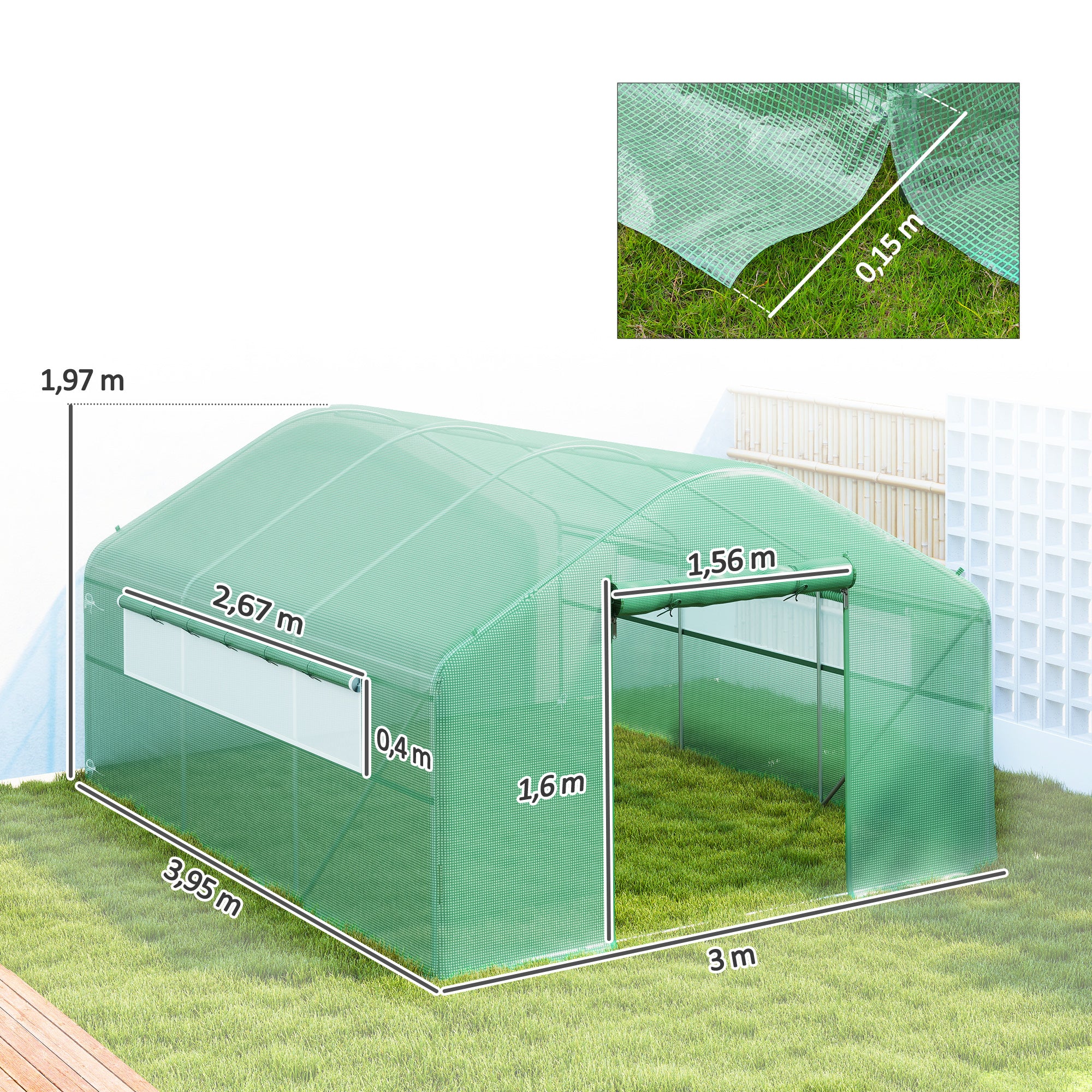 Outsunny Invernadero De Exterior 4x3x2 M Con Cubierta De Pe Anti-uv Verde - Image 3