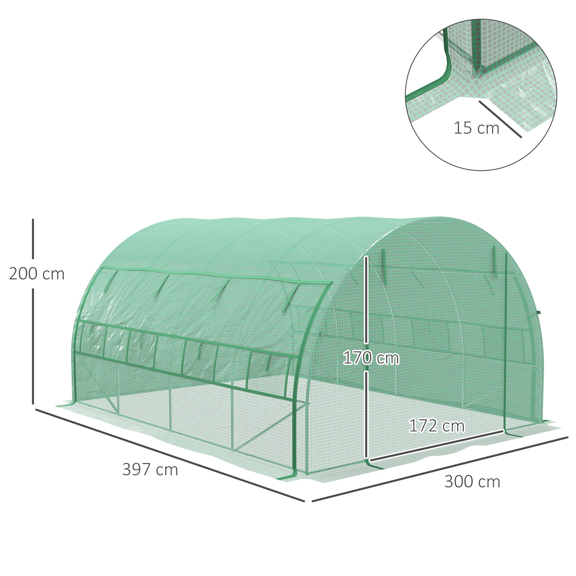 Outsunny Invernadero De Exterior 4x3x2 M Con Puerta Y 8 Ventanas De Malla Verde - Image 3