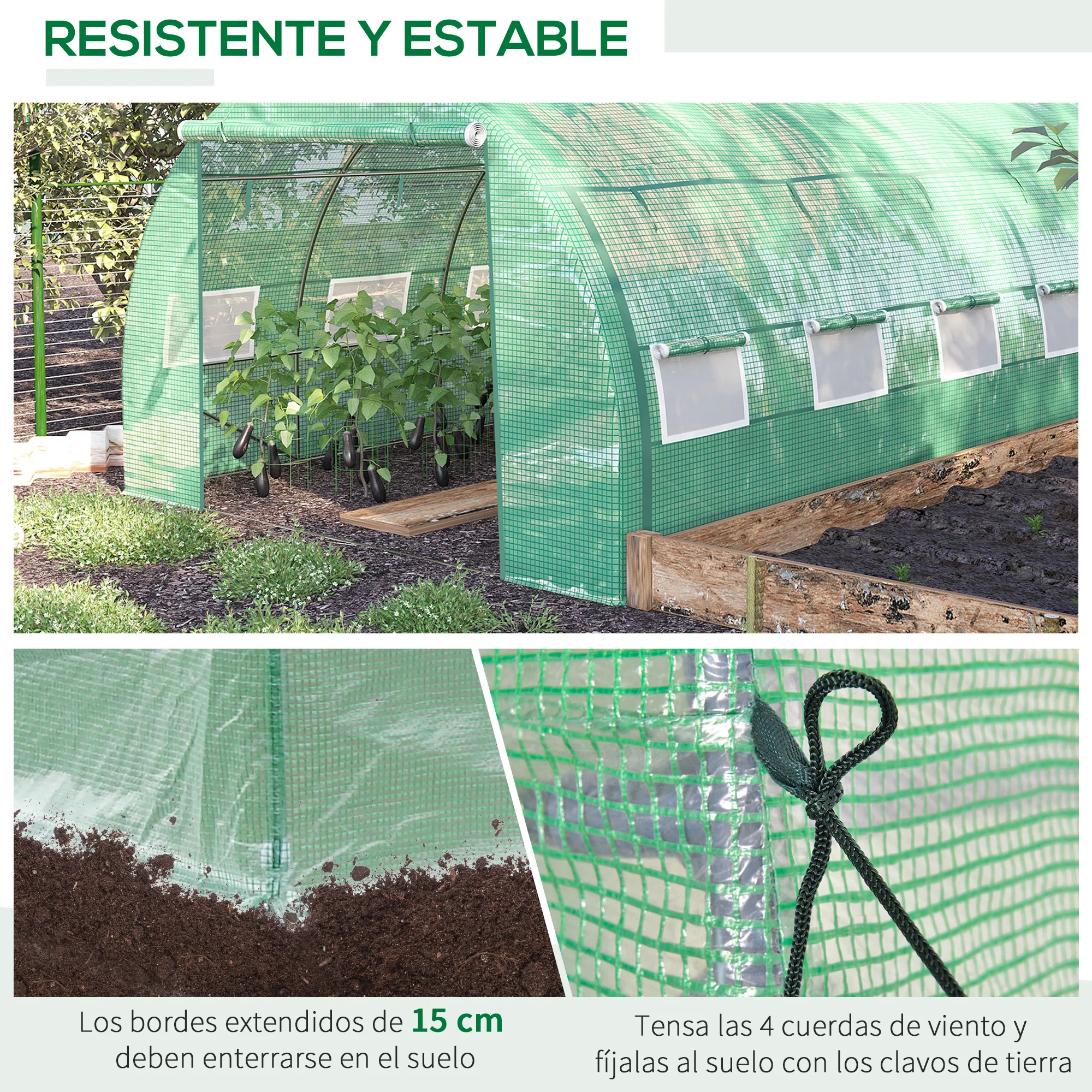 Outsunny Invernadero De Exterior 4x3x2 M Con Puerta Y 8 Ventanas De Malla Verde - Image 6