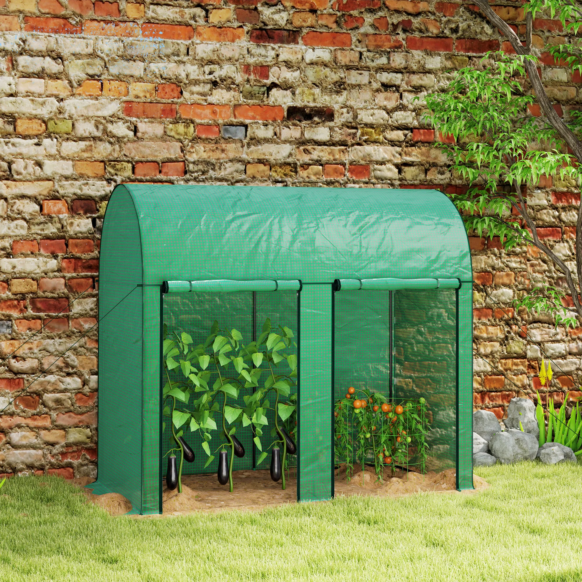 Outsunny Invernadero De Exterior Con 2 Puertas Enrollables 200x100x178 Cm Verde - Image 2