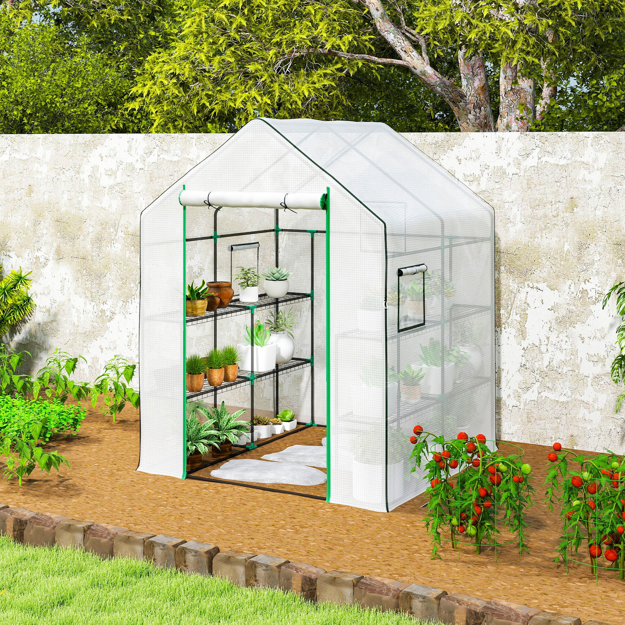 Outsunny Invernadero De Exterior Con 6 Estantes Puerta Enrollable 140x143x190 Cm - Image 4