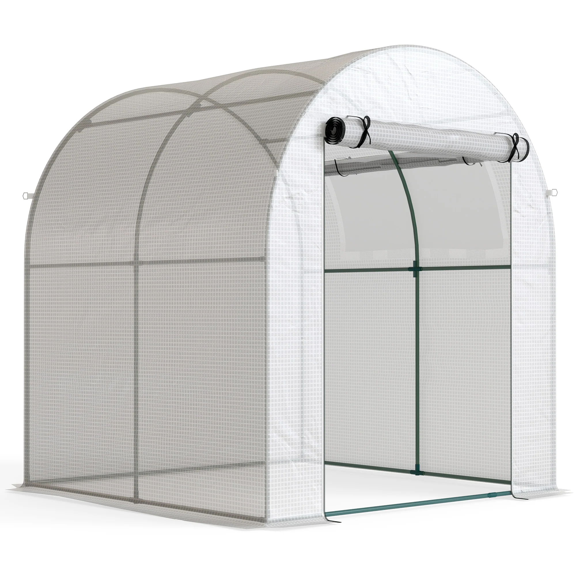 Outsunny Invernadero De Jardín 180x180x200 Cm Puerta Enrollable Ventana De Malla