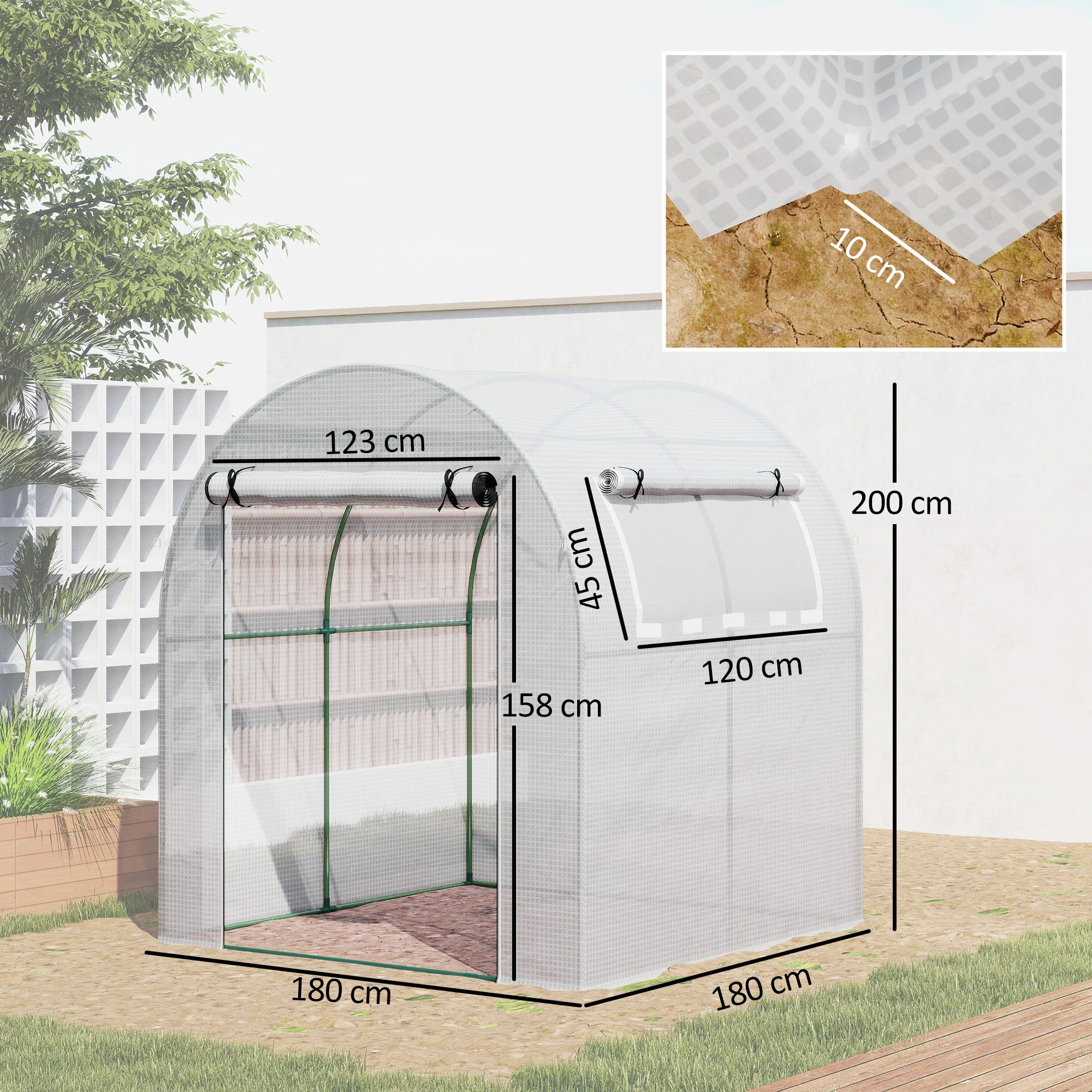 Outsunny Invernadero De Jardín 180x180x200 Cm Puerta Enrollable Ventana De Malla - Image 3