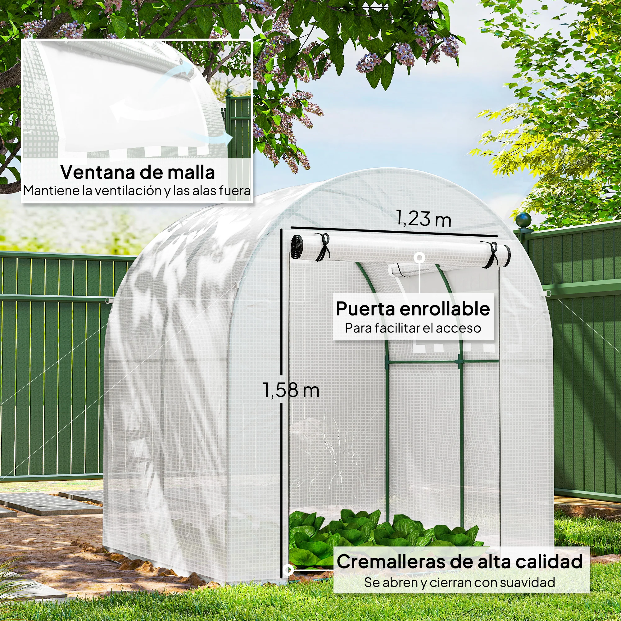 Outsunny Invernadero De Jardín 180x180x200 Cm Puerta Enrollable Ventana De Malla - Image 6