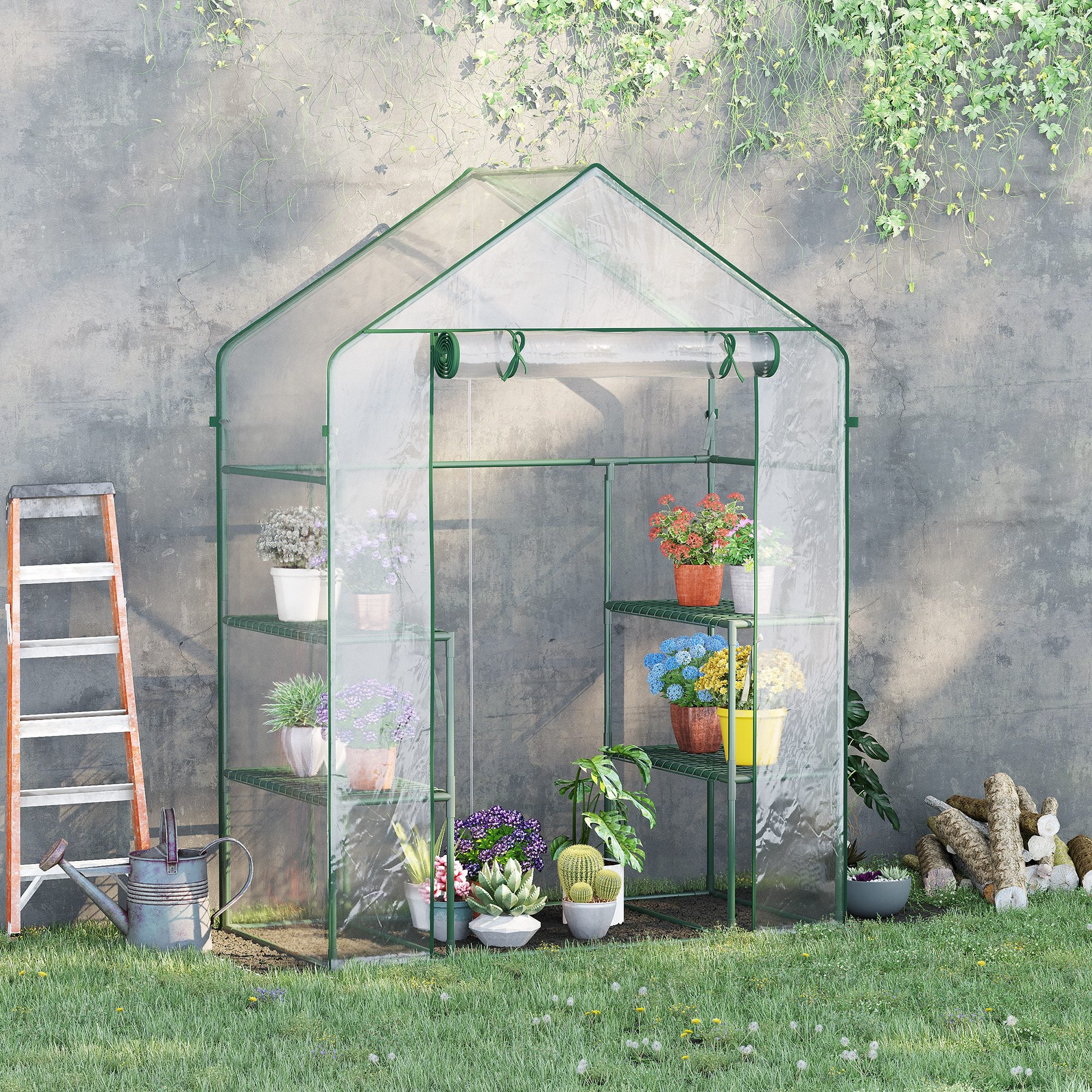 Outsunny Invernadero De Jardín Con 4 Estantes 142x73x195 Cm Verde - Image 2