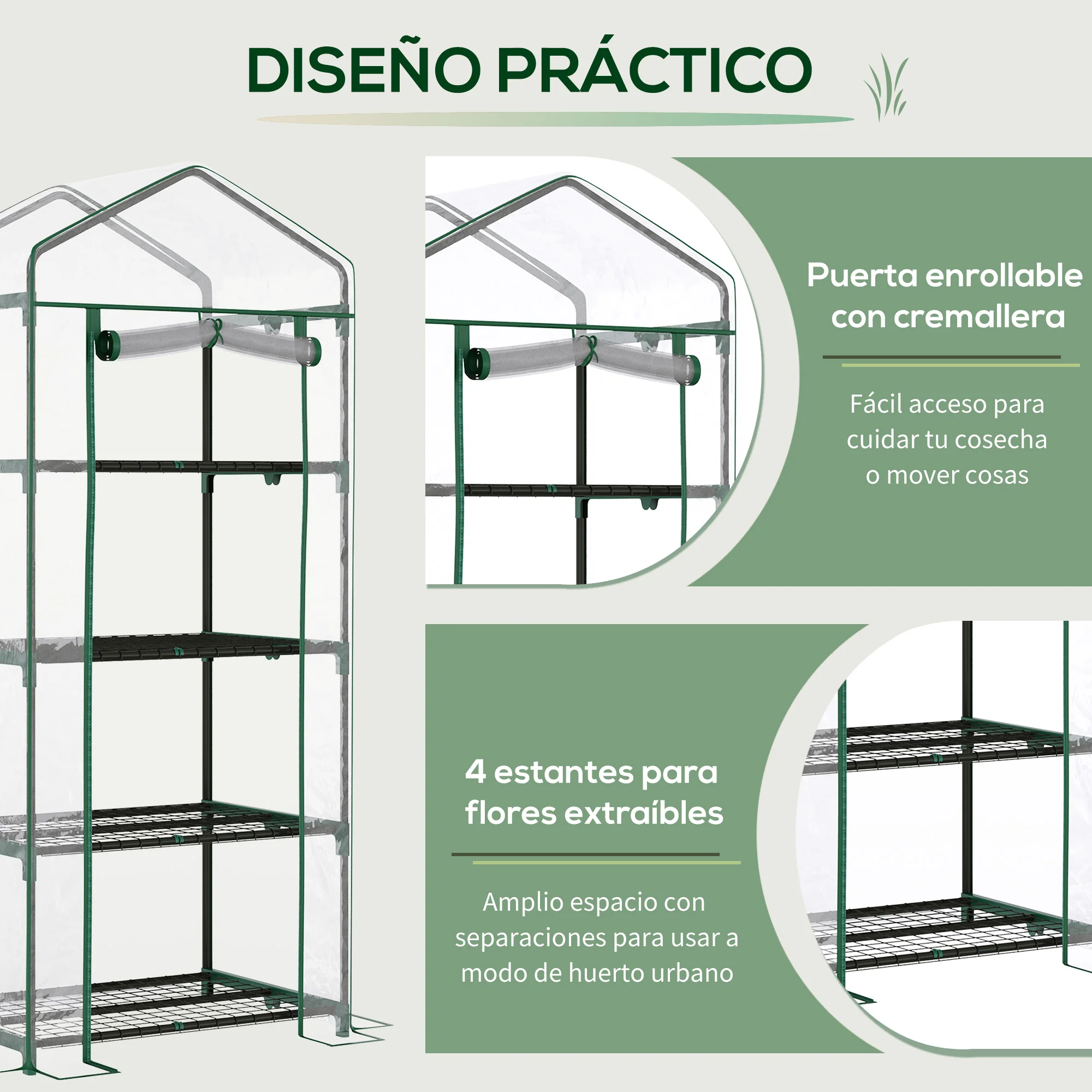 Outsunny Invernadero De Jardín Con 4 Estantes Para Cultivo Plantas 70x50x160 Cm - Image 6