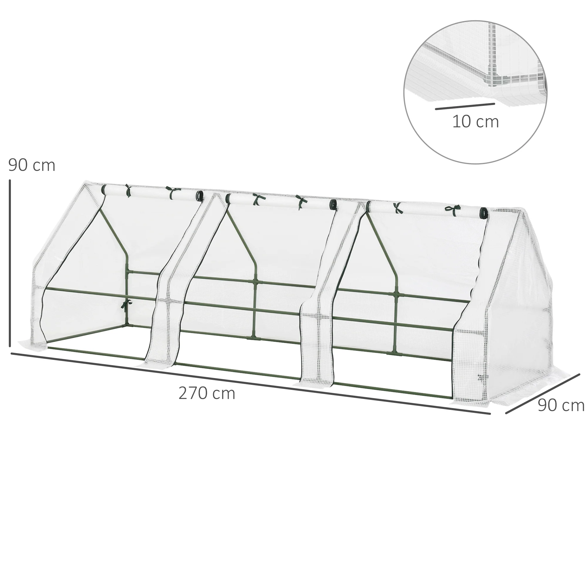 Outsunny Invernadero De Terraza 270x90x90 Cm Con Ventanas Cultivo Plantas Blanco - Image 3
