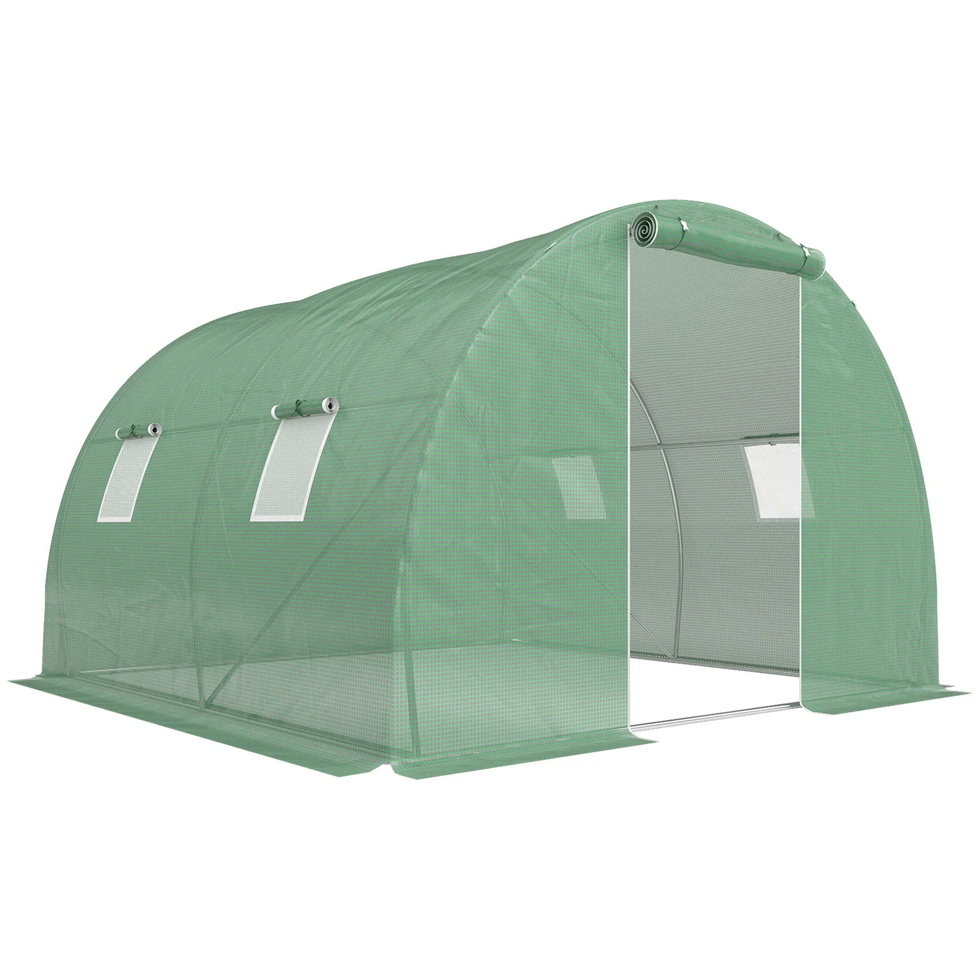 Outsunny Invernadero De Túnel 3x3x2 M Con Puerta Enrollable Y 4 Ventanas Verde