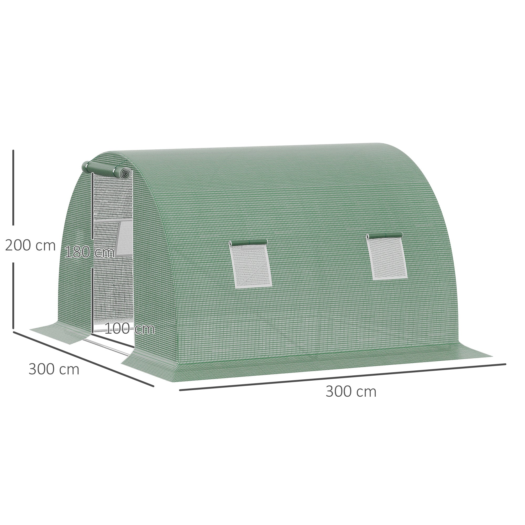 Outsunny Invernadero De Túnel 3x3x2 M Con Puerta Enrollable Y 4 Ventanas Verde - Image 3