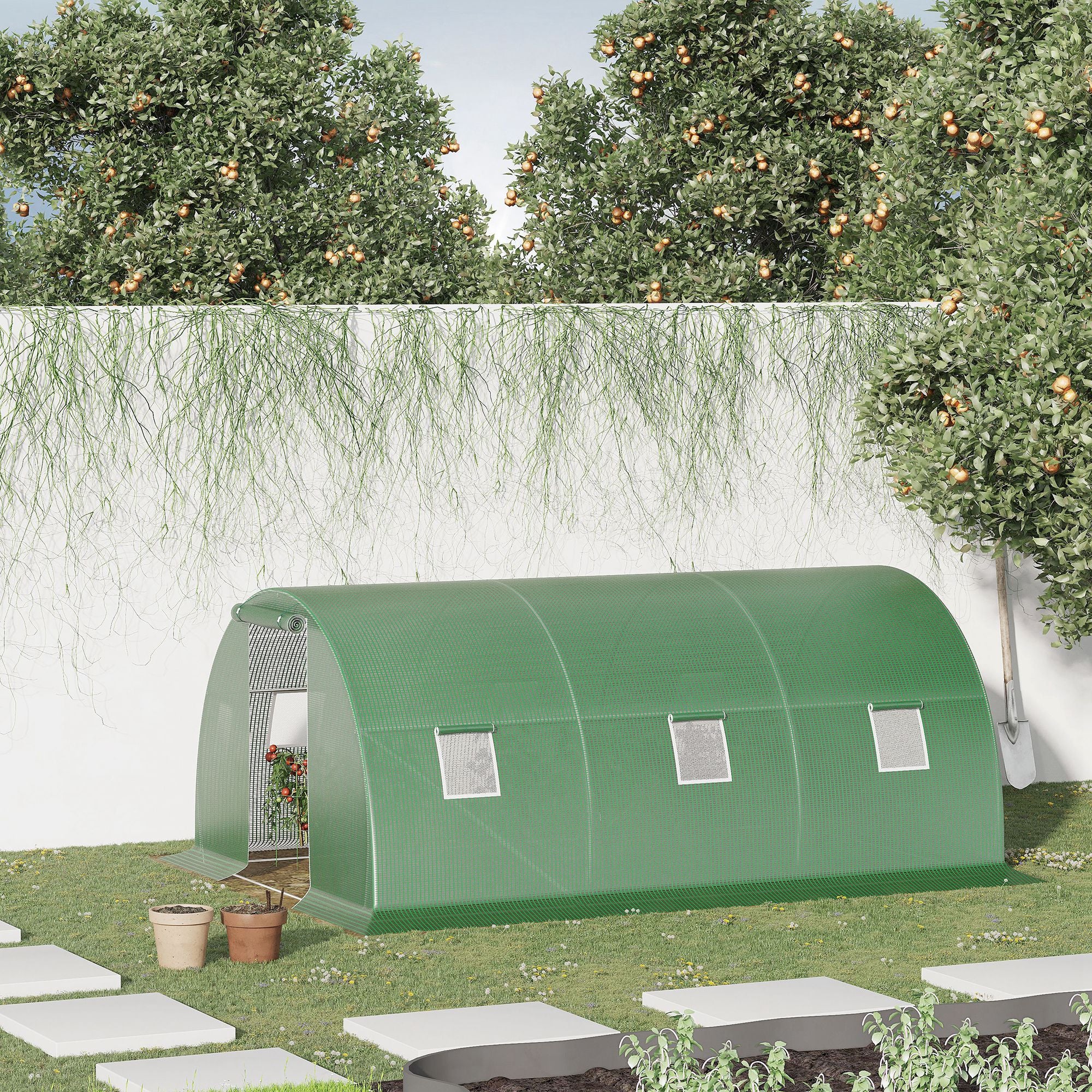 Outsunny Invernadero De Túnel 4,5x3x2 M Con Paredes Laterales Enrollables Verde - Image 2