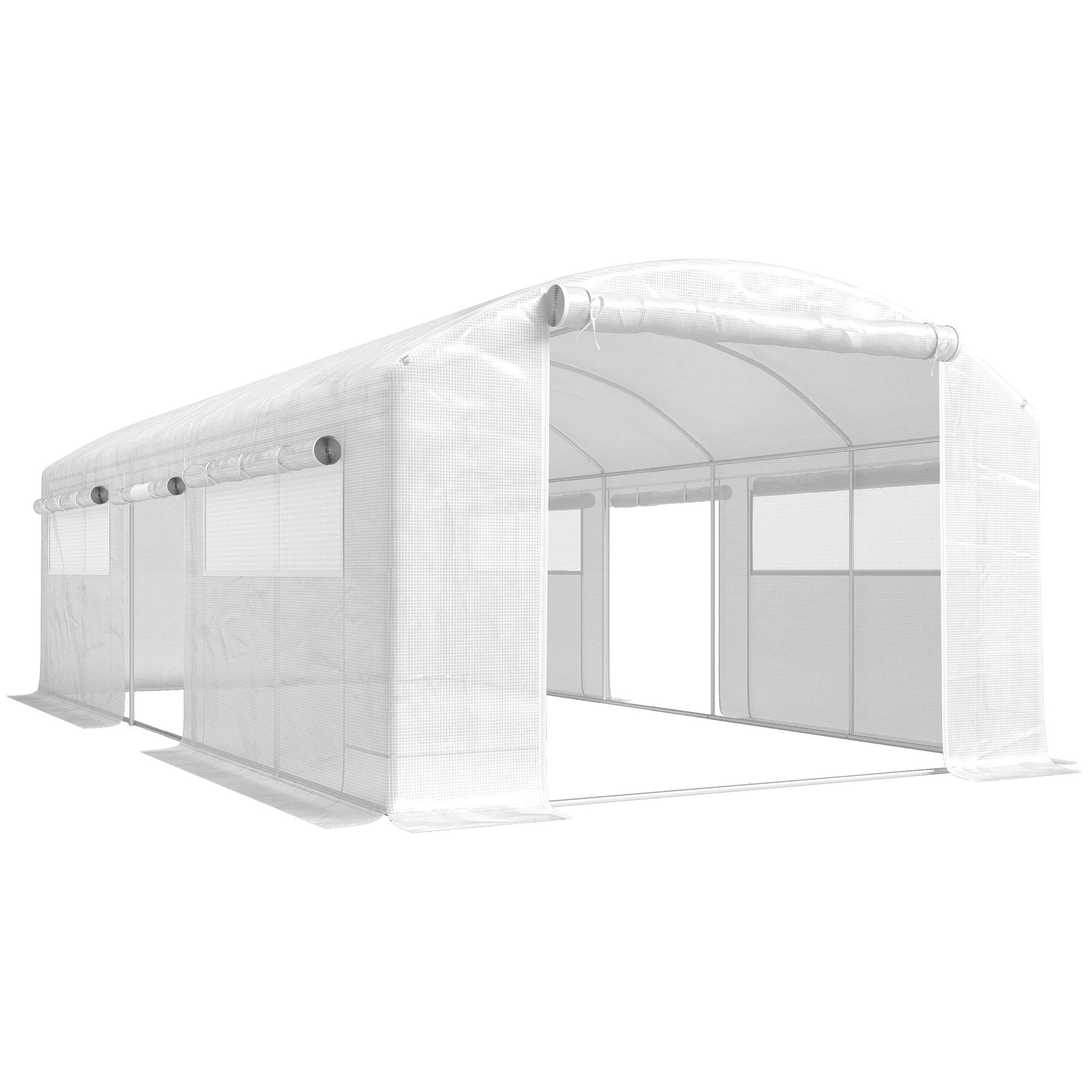 Outsunny Invernadero De Túnel 6x3x2 M Con 3 Puertas Enrollables Ventanas Blanco
