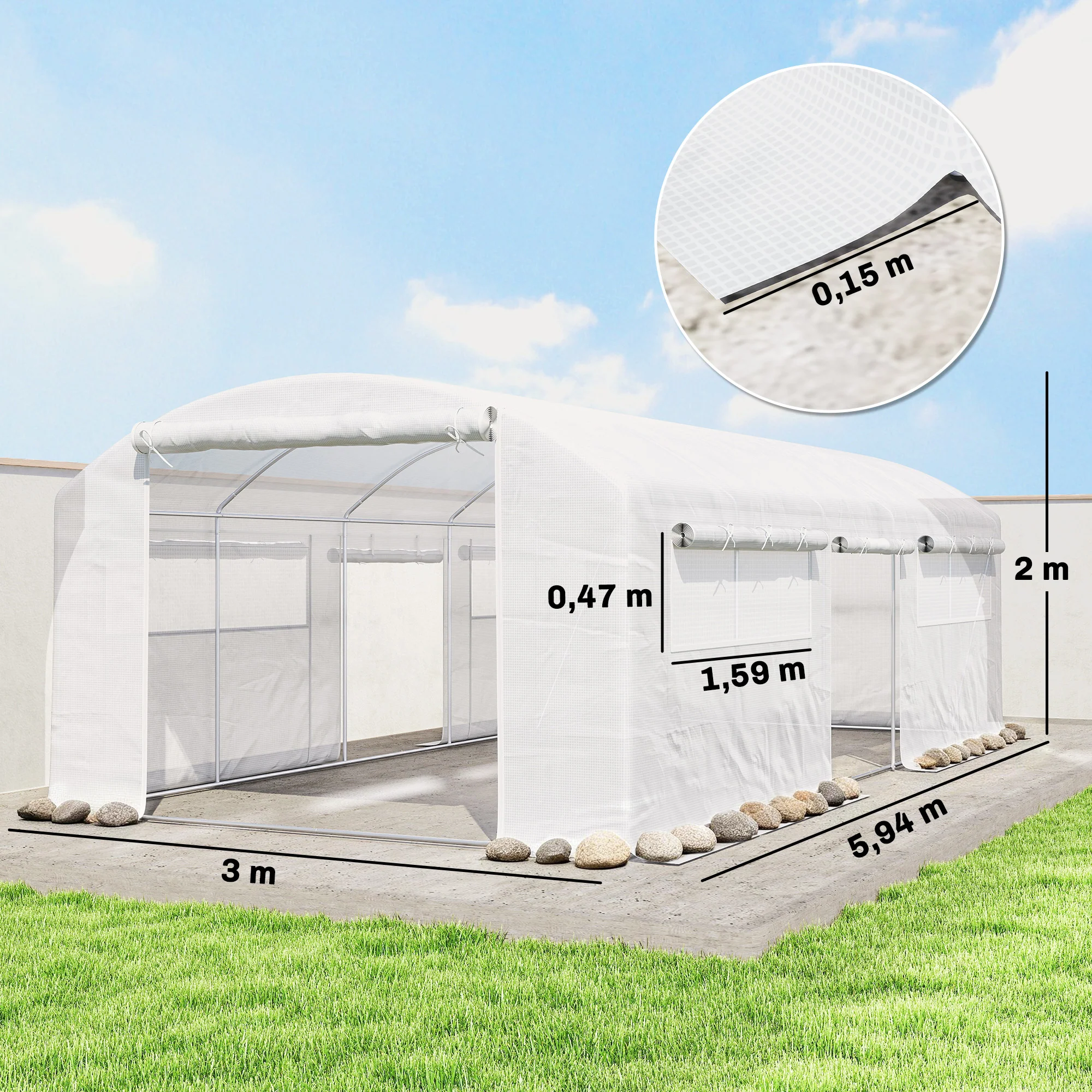 Outsunny Invernadero De Túnel 6x3x2 M Con 3 Puertas Enrollables Ventanas Blanco - Image 3