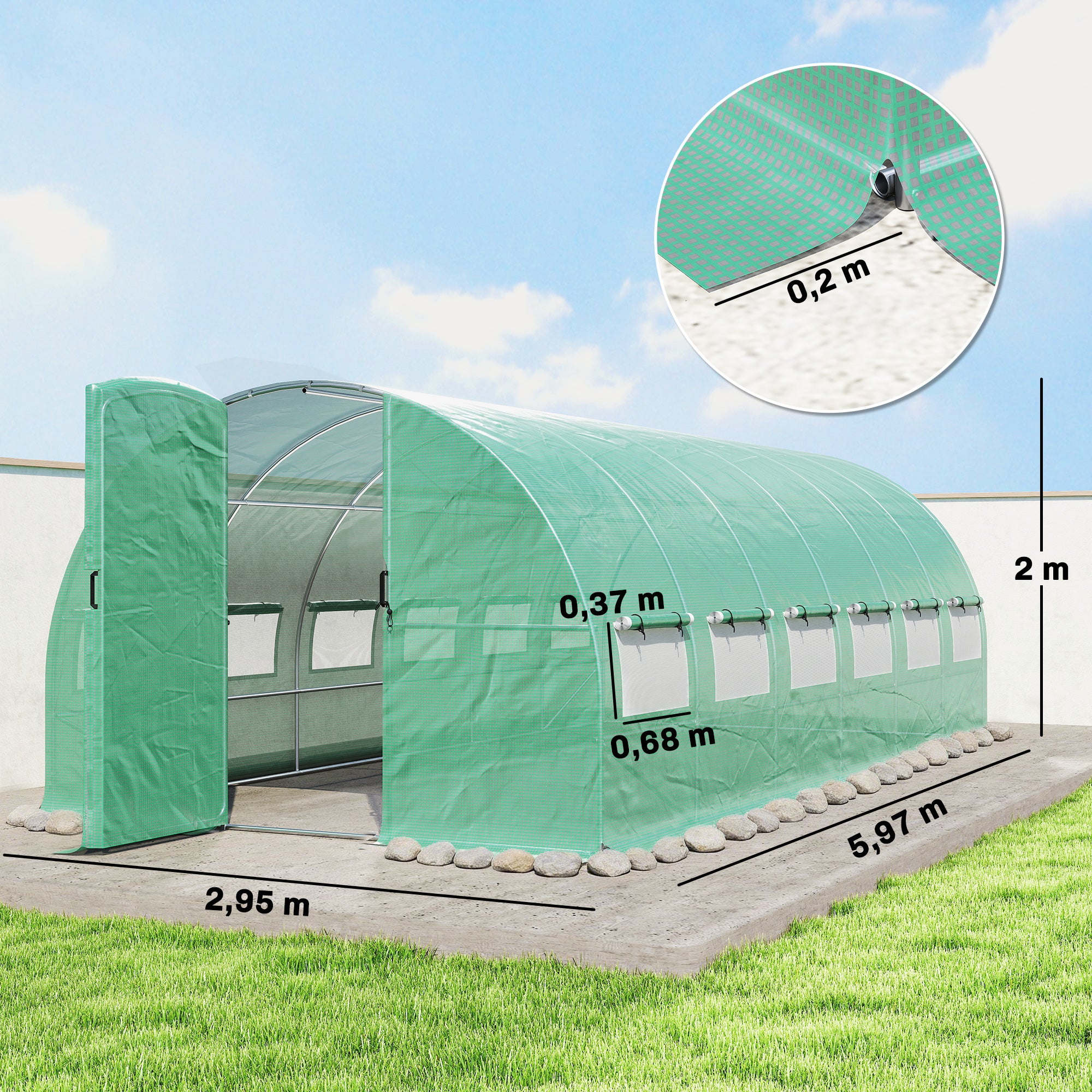 Outsunny Invernadero De Túnel 6x3x2 M Con Puerta Con Bisagras Y Ventanas Verde - Image 3