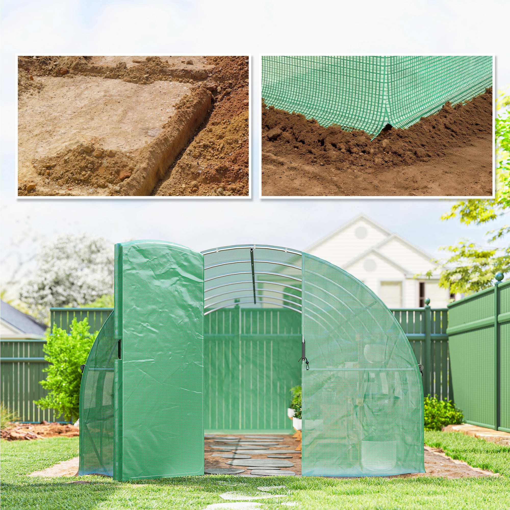 Outsunny Invernadero De Túnel 6x3x2 M Con Puerta Con Bisagras Y Ventanas Verde - Image 4
