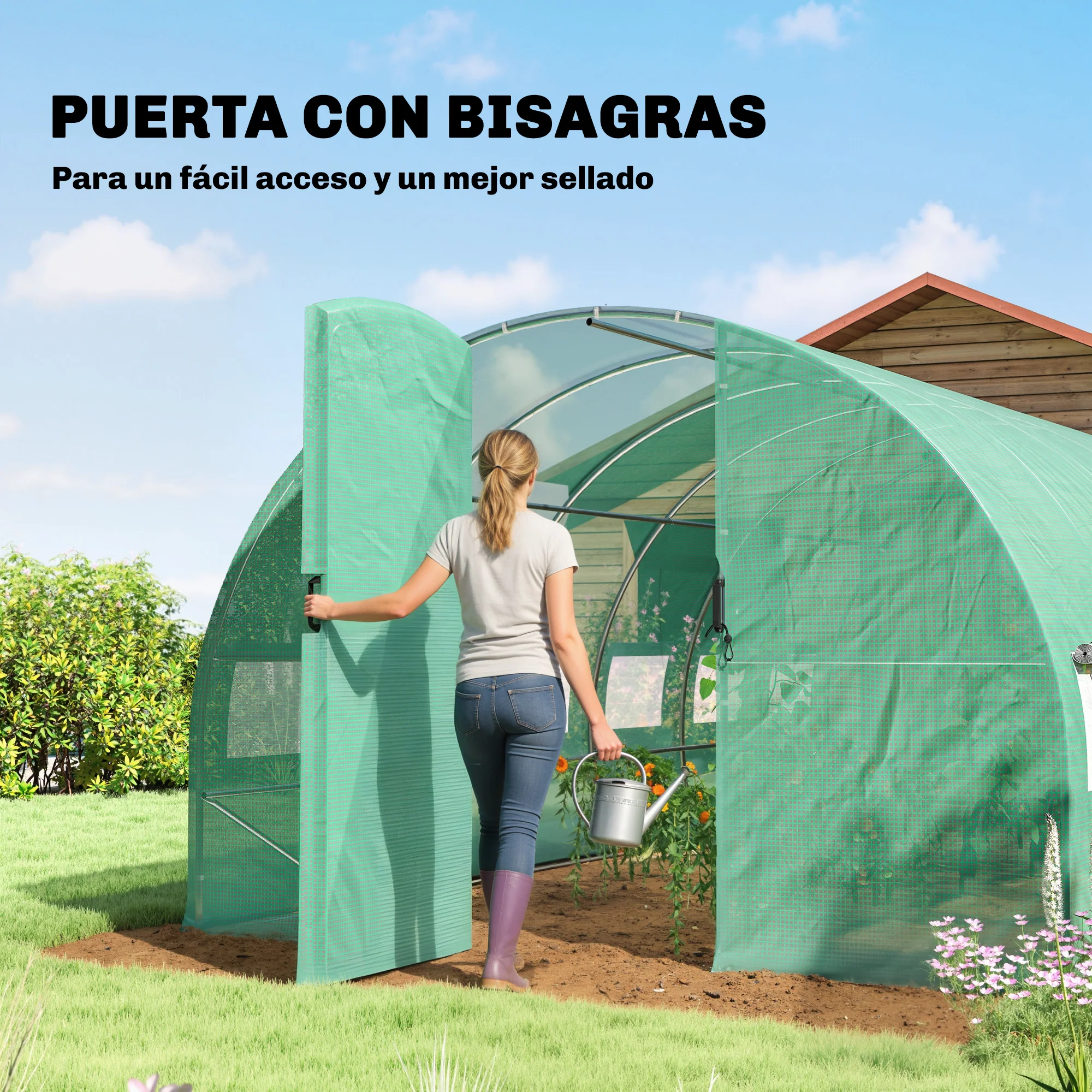 Outsunny Invernadero De Túnel 6x3x2 M Con Puerta Con Bisagras Y Ventanas Verde - Image 6