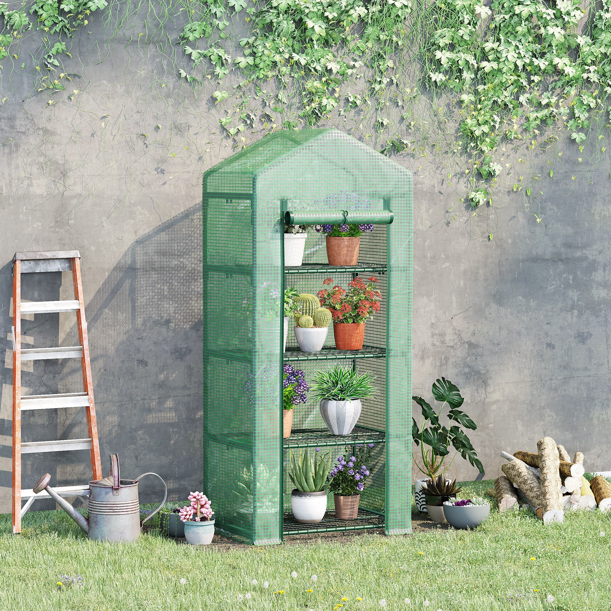 Outsunny Invernadero Jardín Con 4 Estantes Cubierta De Pe Cultivo Plantas Verde - Image 2