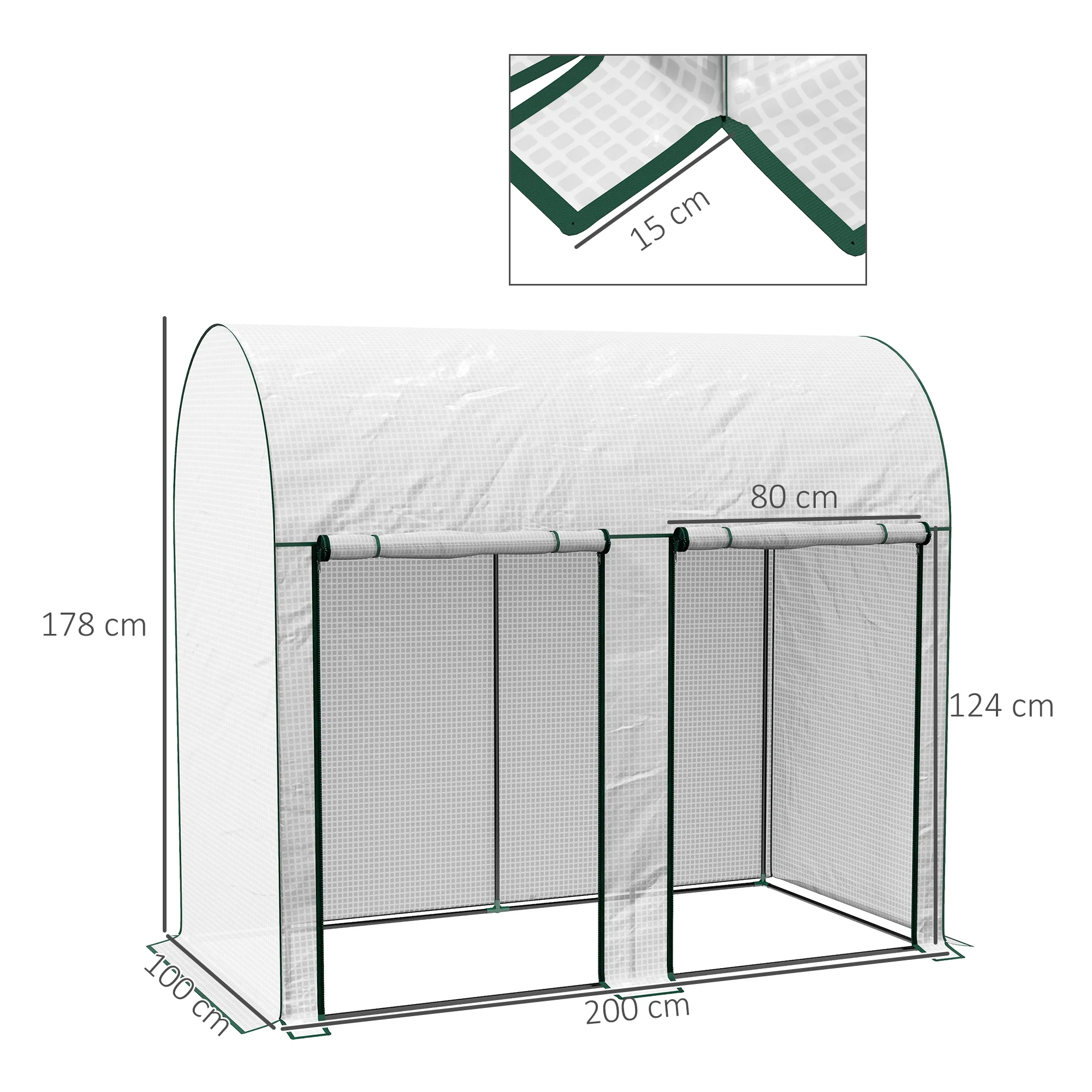 Outsunny Invernadero Pequeño Con 2 Puerta Con Cremallera 200x100x178 Cm Blanco - Image 3