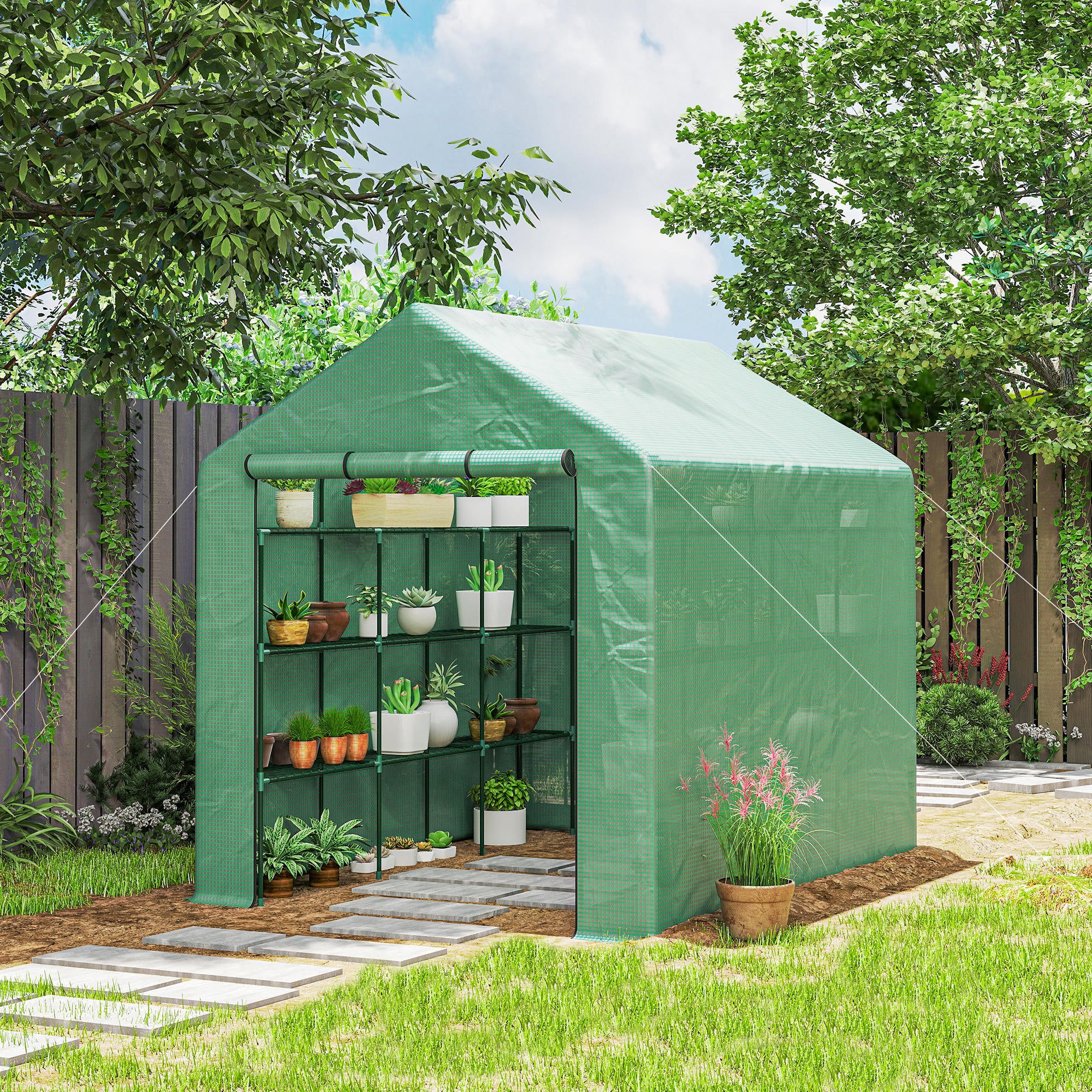 Outsunny Invernadero Pequeño Con Estantes De 4 Niveles 244x180x210 Cm Verde - Image 2