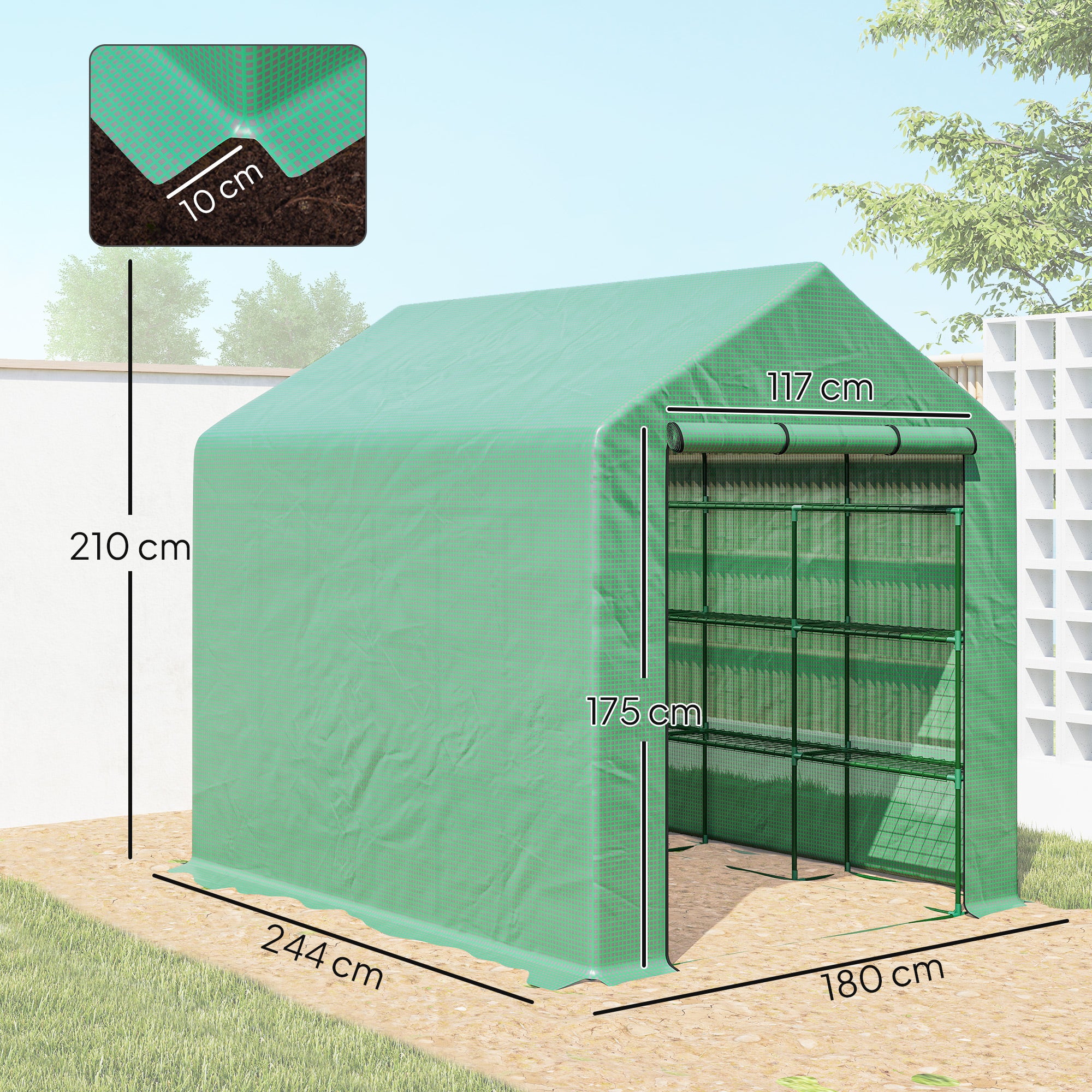 Outsunny Invernadero Pequeño Con Estantes De 4 Niveles 244x180x210 Cm Verde - Image 3