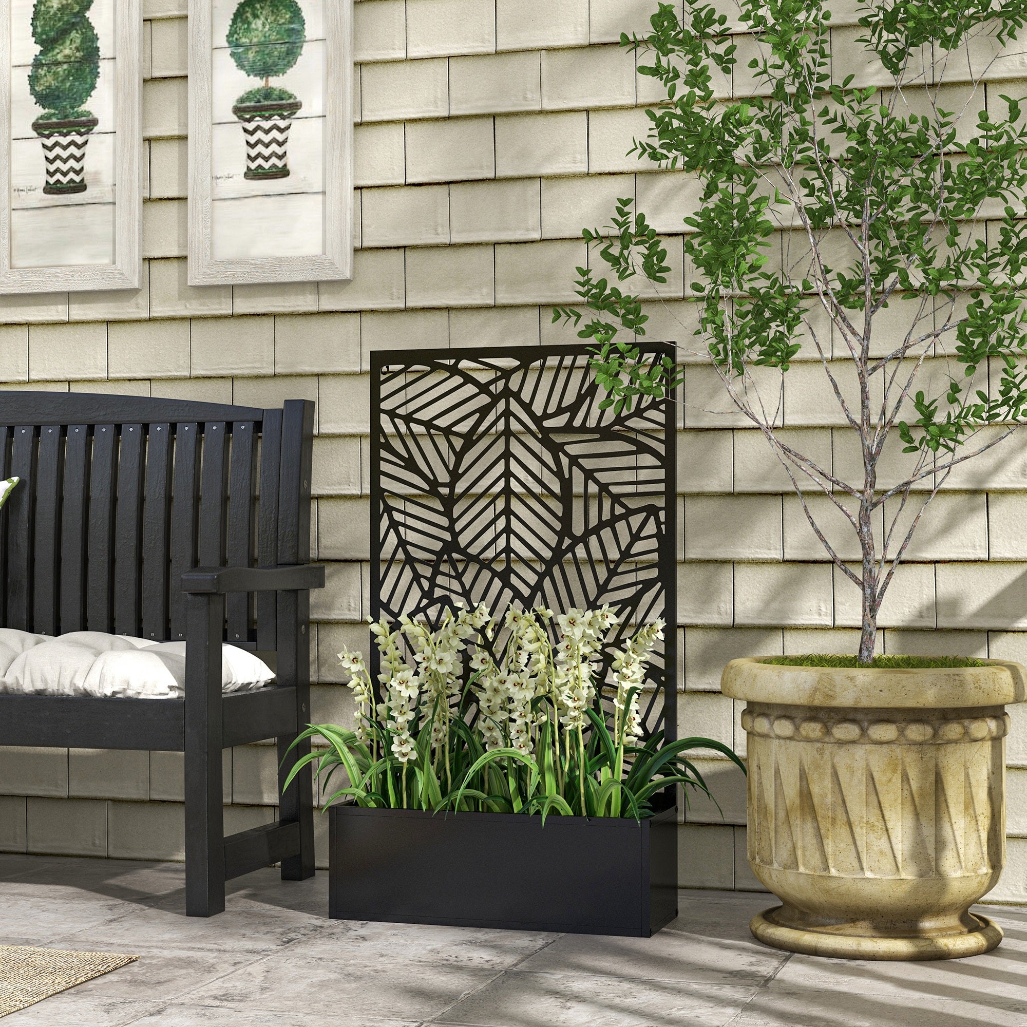 Outsunny Jardinera Con Biombo De Metal 61x23x113 Cm Negro - Image 2