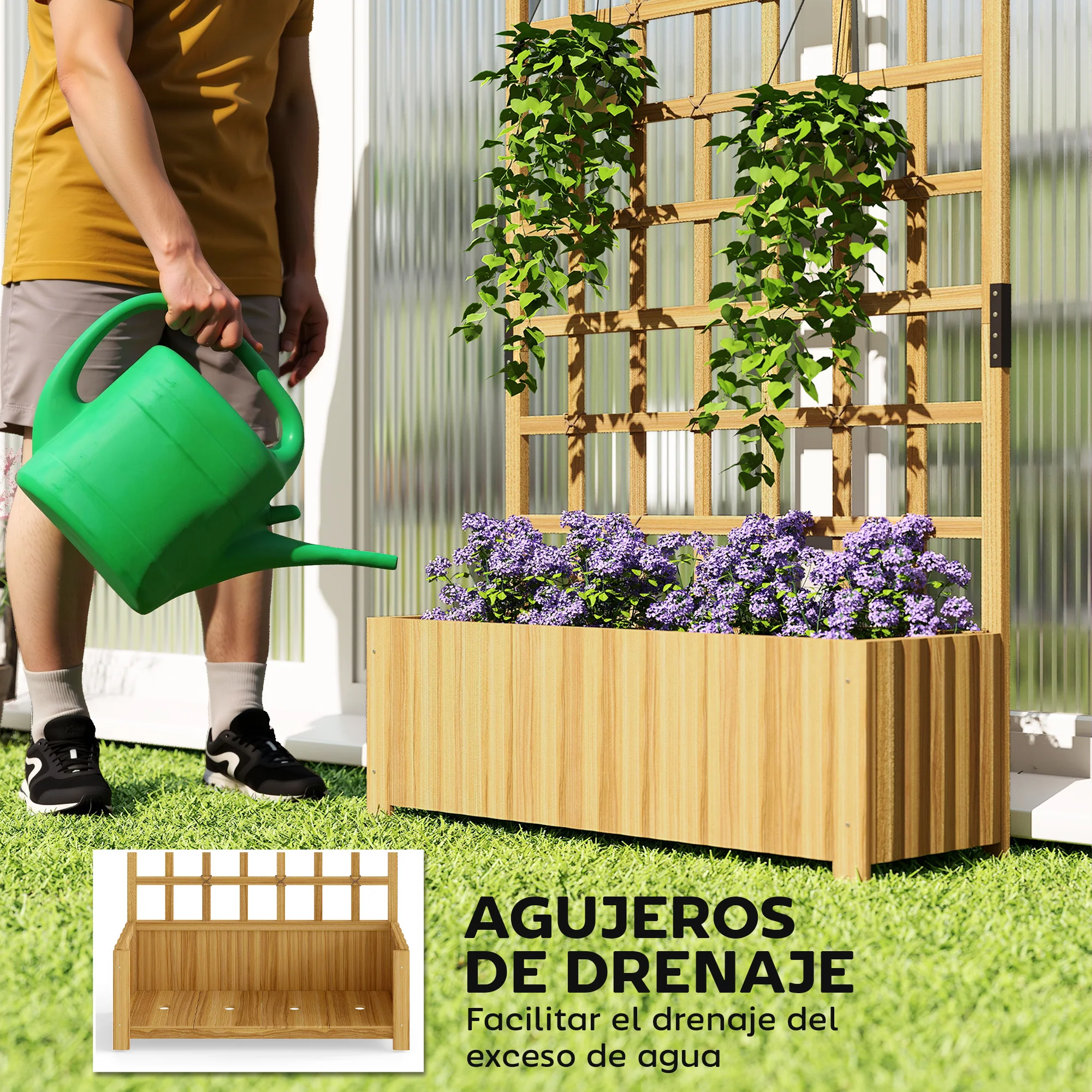 Outsunny Jardinera Con Enrejado De Madera Para Cultivos Verduras 90x30x180 Cm - Image 6