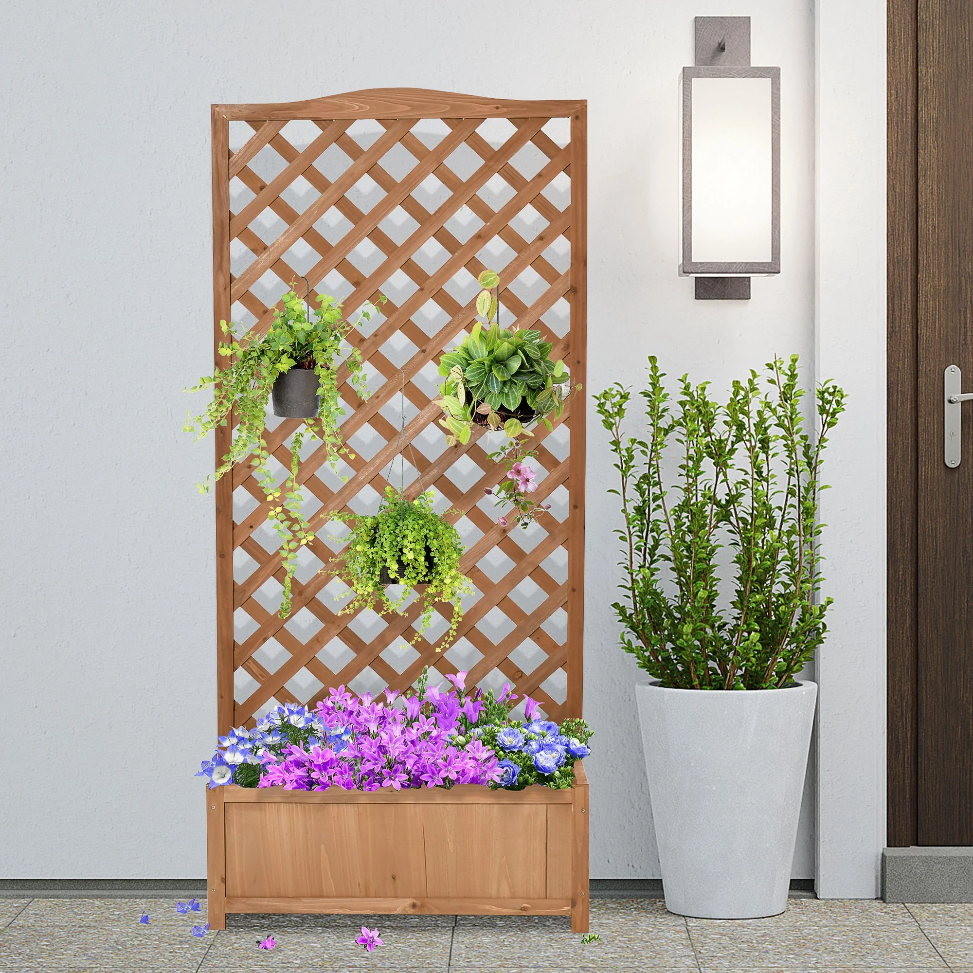 Outsunny Jardinera Con Enrejado Madera Arriate Para Trepadora 76x36x170cm Marrón - Image 2
